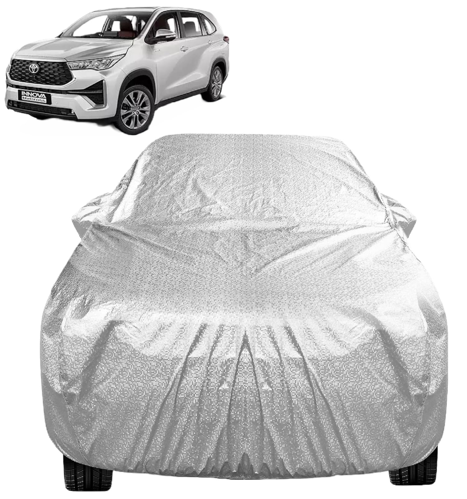 Auto Hub Waterproof Car Cover Compatible with Innova HyCross with with Mirror Pocket, Soft Cotton Lining, Waterproof Innova HyCross Car Cover- Metallic Silver (B0C96NWNSG) Amazon Price History, Amazon Price Tracker