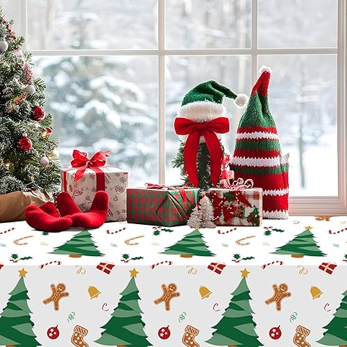 Miniatura 6 de JHDZDHY Paquete de 4 manteles desechables de plástico para árbol de Navidad, suministros de decoración de fiestas de Navidad, 54 x 108 pulgadas