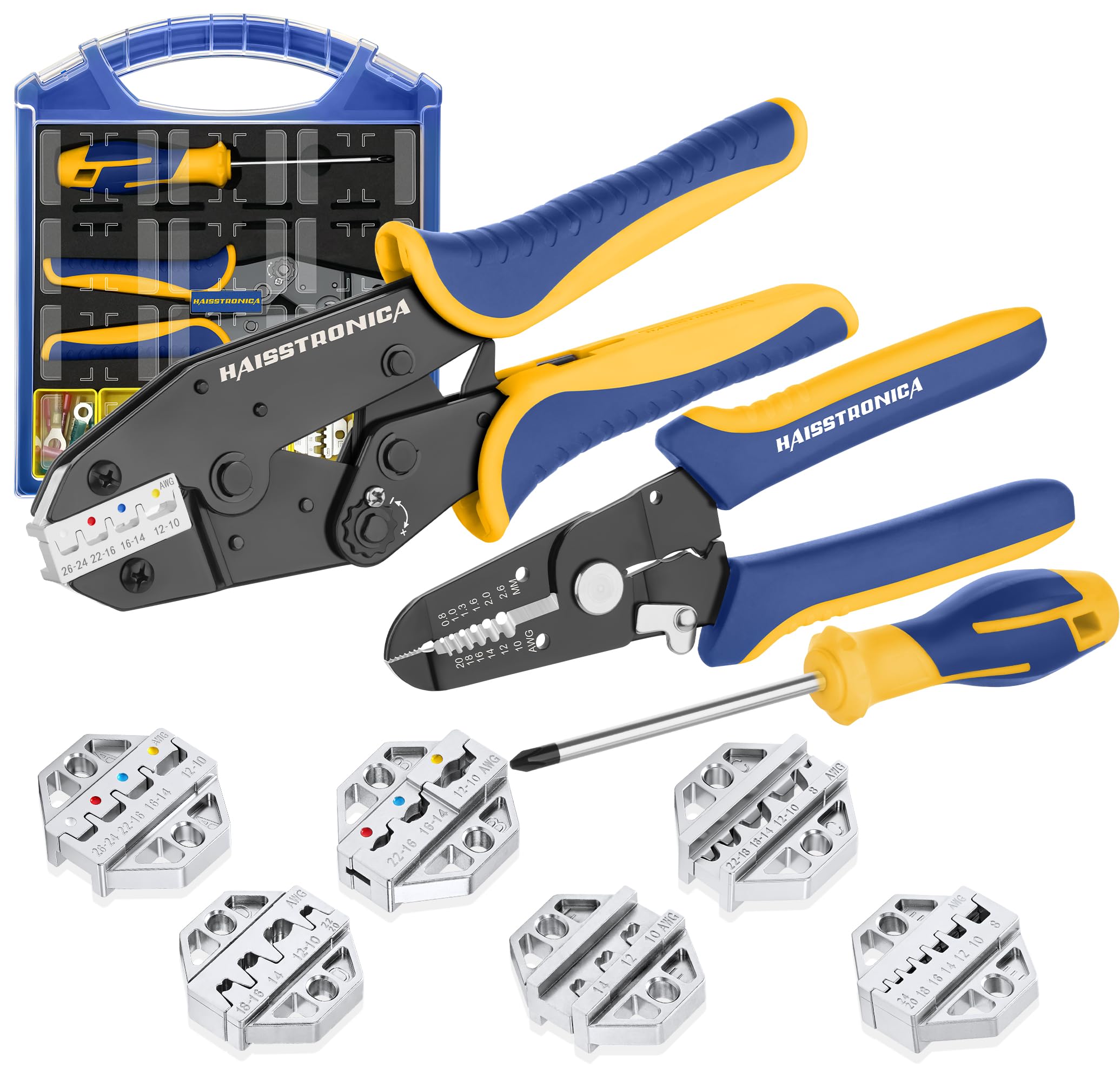 haisstronica Crimping Tool Set, 6PCS Dies Wire Stripper and Screwdriver
