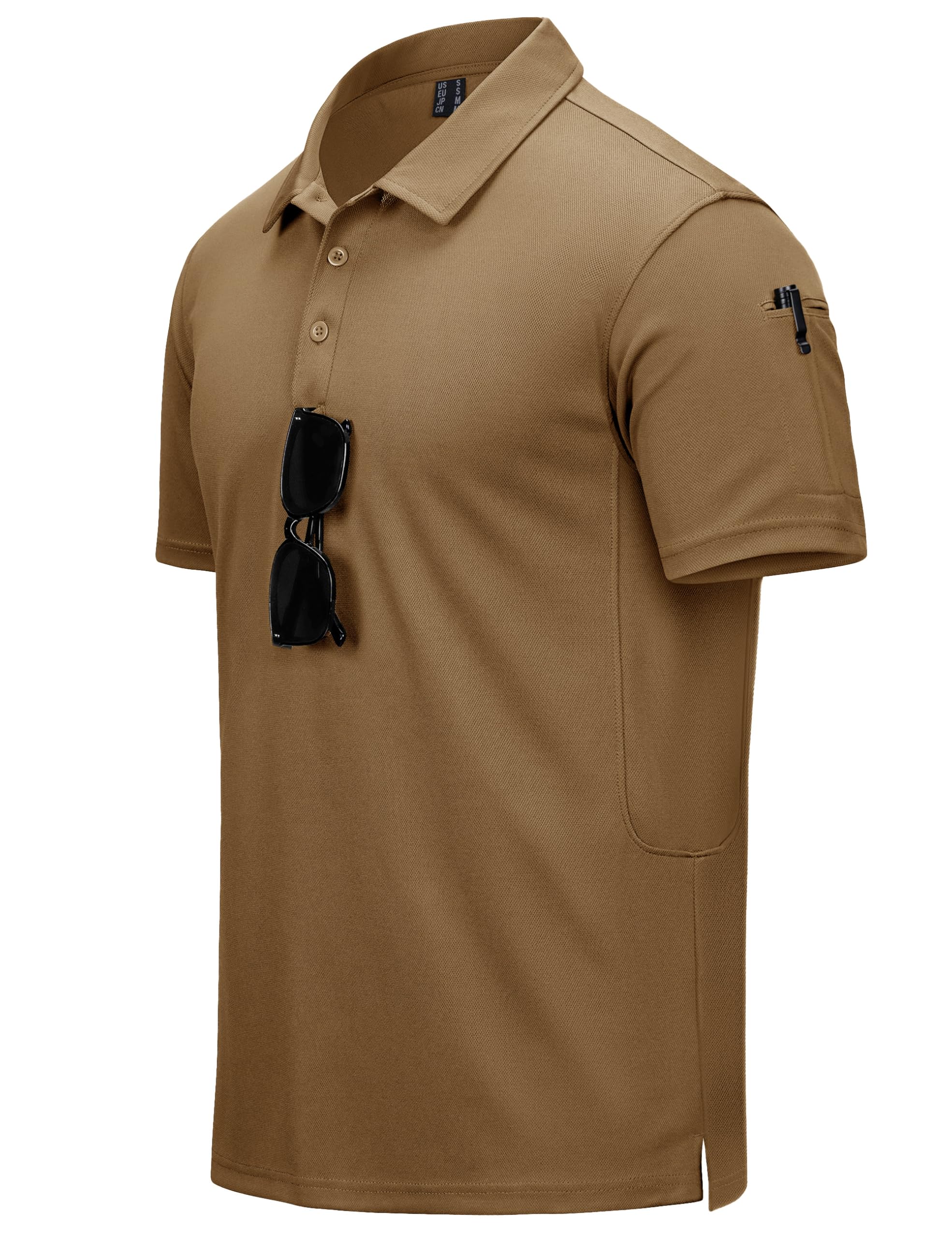 CRYSULLY Mens Polo Shirts Short Sleeve Quick Dry Performance Tactical Collared Shirts Pique Jersey Golf Shirt