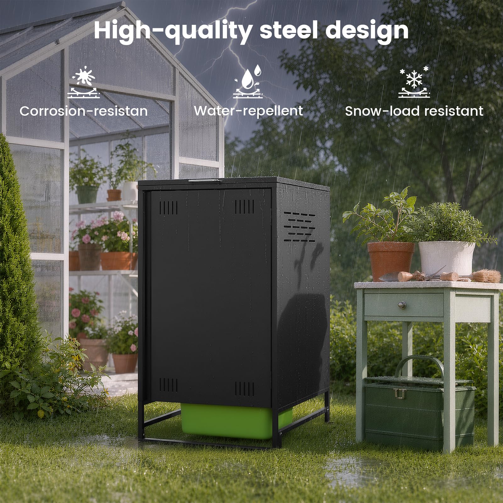 Mülltonnenbox Mülltonnenhaus Müllbox Mülltonnenverkleidung | 60 bis 240 Liter Tonnen Stahl 80Tx69Bx116H cm Schwarz
