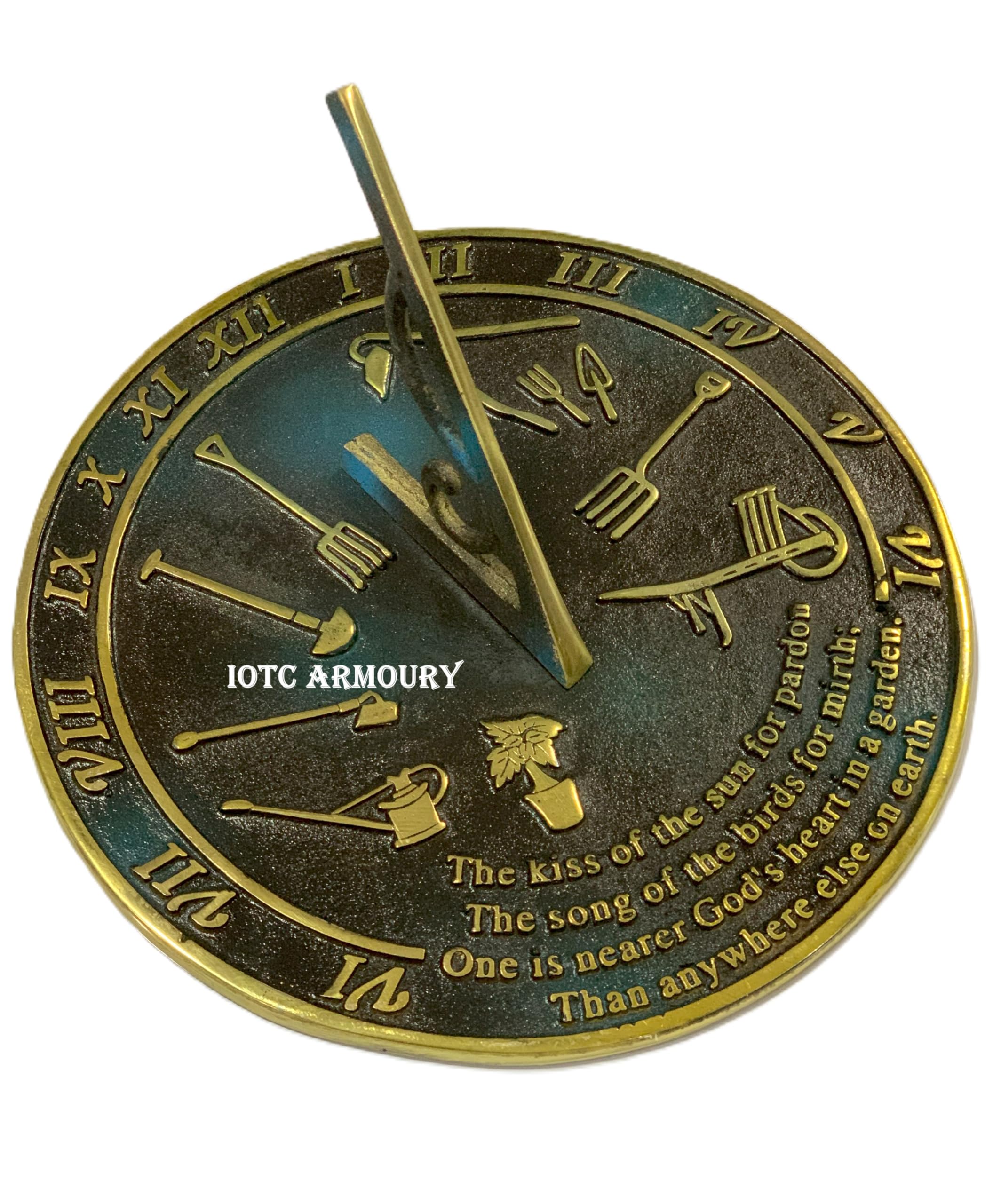 IOTC ARMOURY Beautiful Brass Garden Sundial Kiss of The Sun Engraved Quote Sundial - Home & Garden Decor, Bithday Gift, Wedding Gift Sundial, Couple Gift Sundial