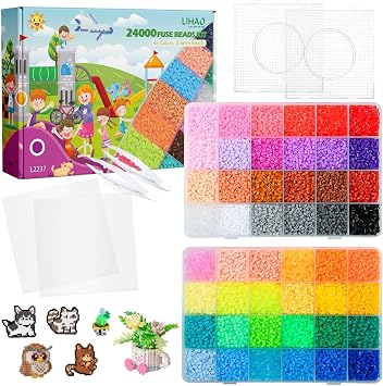 LIHAO 2.6mm Mini Fuse Beads Kit for Crafts, 24000 pcs 48 Colors Fuse Beading Kit Multicolored Iron, Great Supplies for Fuse Beads Artist