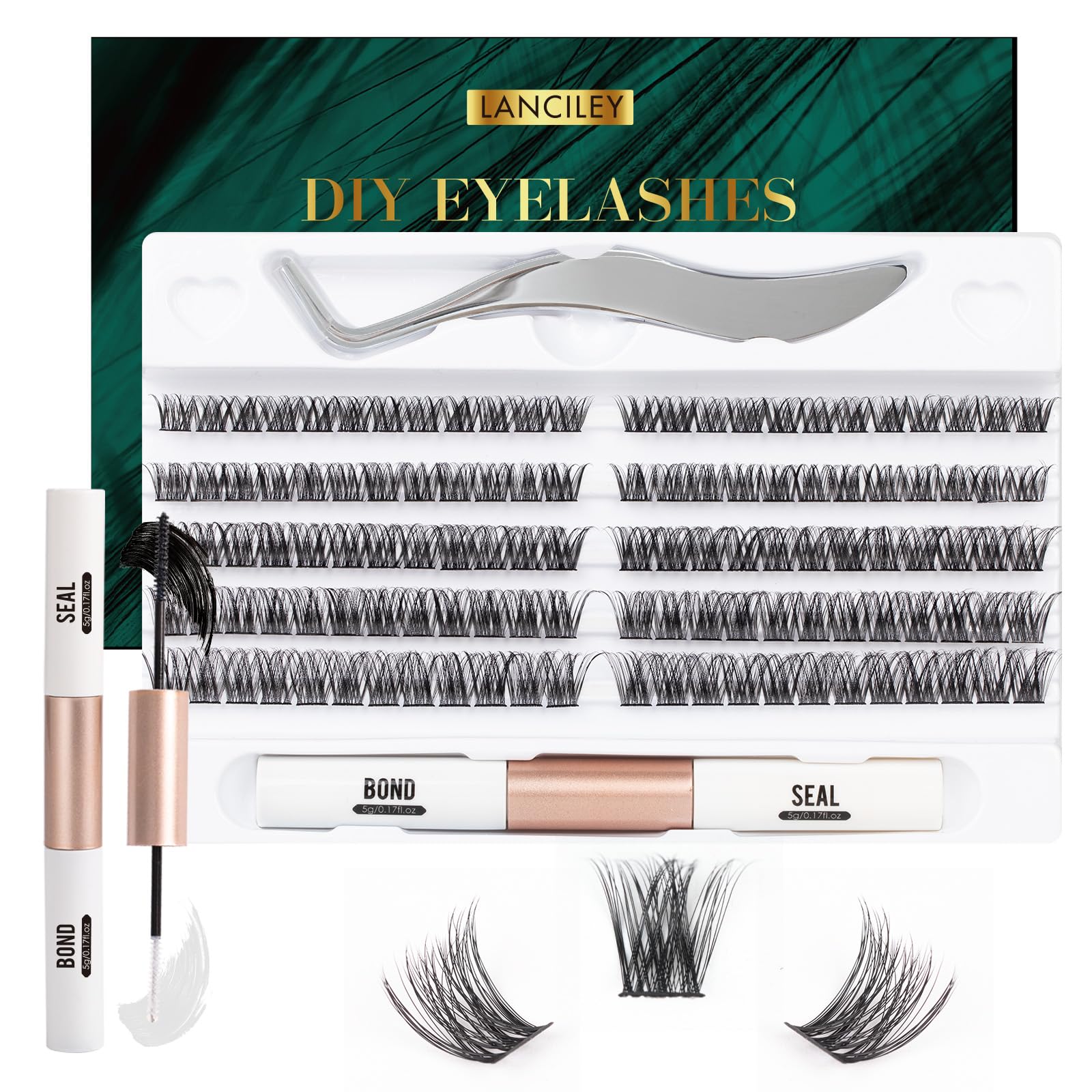 DIY Lash Extension Kit 120 Cluster Lashes Individual Lashes with Lash Bond and Seal Tweezers Eyelash Extensions Kit Easy to Apply at Home C D Curl Mix 10-16mm - L01