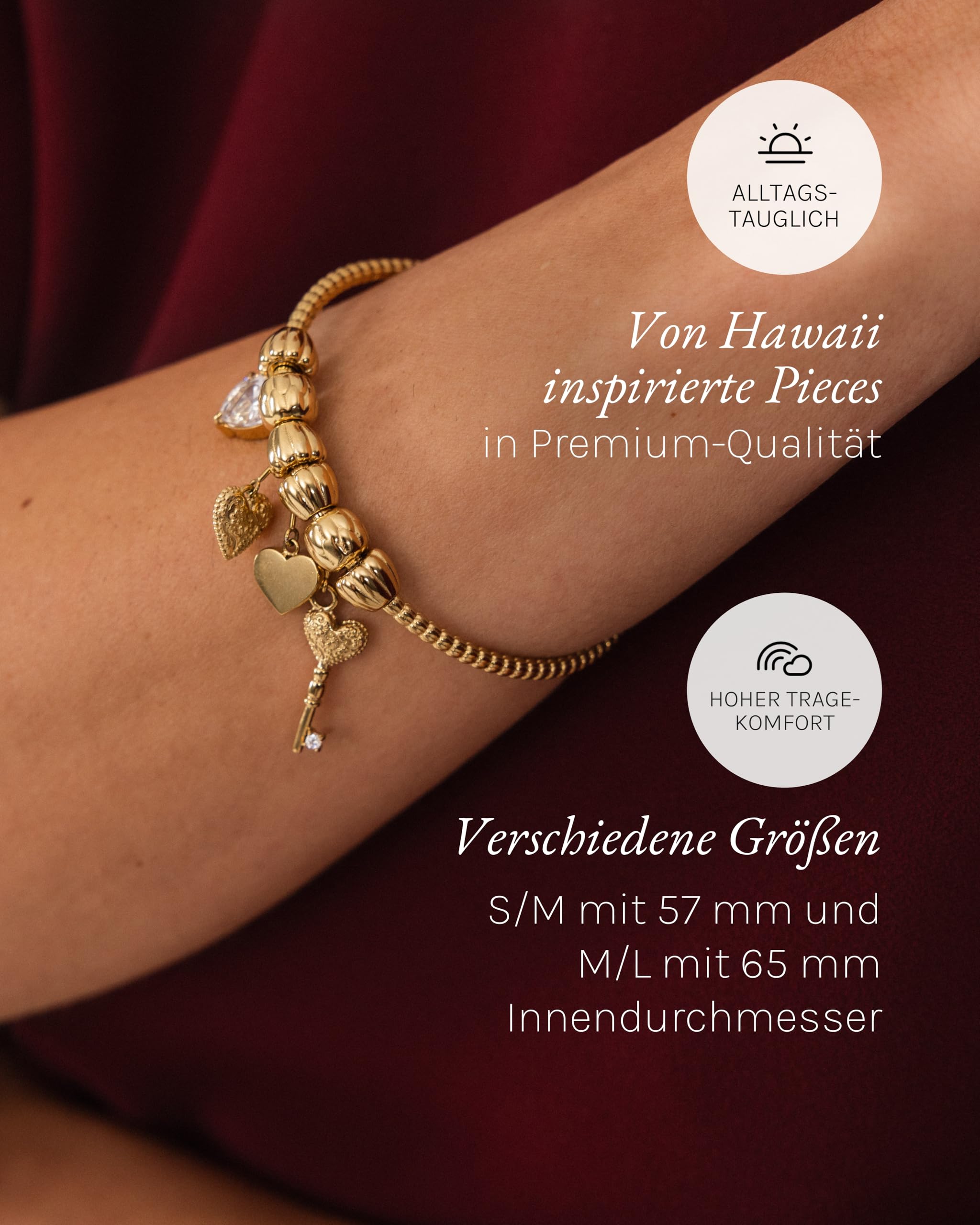 Purelei LEI Charm Armreif – Wasserfestes Damen Armband aus Edelstahl (14K vergoldet) – Armreif für LEI Charms mit Stopper-Charm – Schmuck für deinen individuellen Look