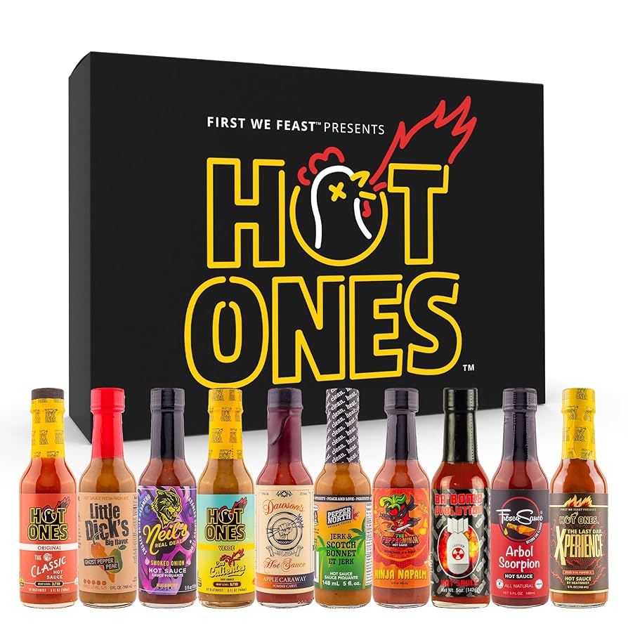 Amazon.com : Hot Ones Hot Sauce Challenge Set - Season 25 Hot Sauce Variety  Pack Made with Natural Ingredients - Unique Small Batch Sampler Gift Sets-  5 fl oz Bottles (10-Pack) : Grocery & Gourmet Food