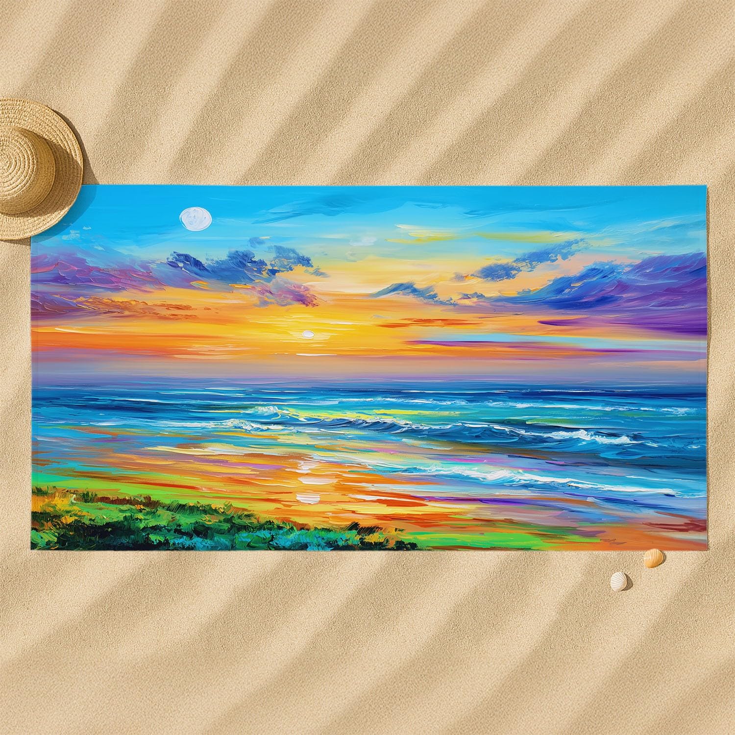 Générique Grande Serviette de Plage 200 x 100 CM,Drap de Plage Microfibre,Couverture de Plage Absorbante Rapide pour Coucher Soleil Océan Bateau Plantes Pittoresque Mer Vague Nature Éclatante
