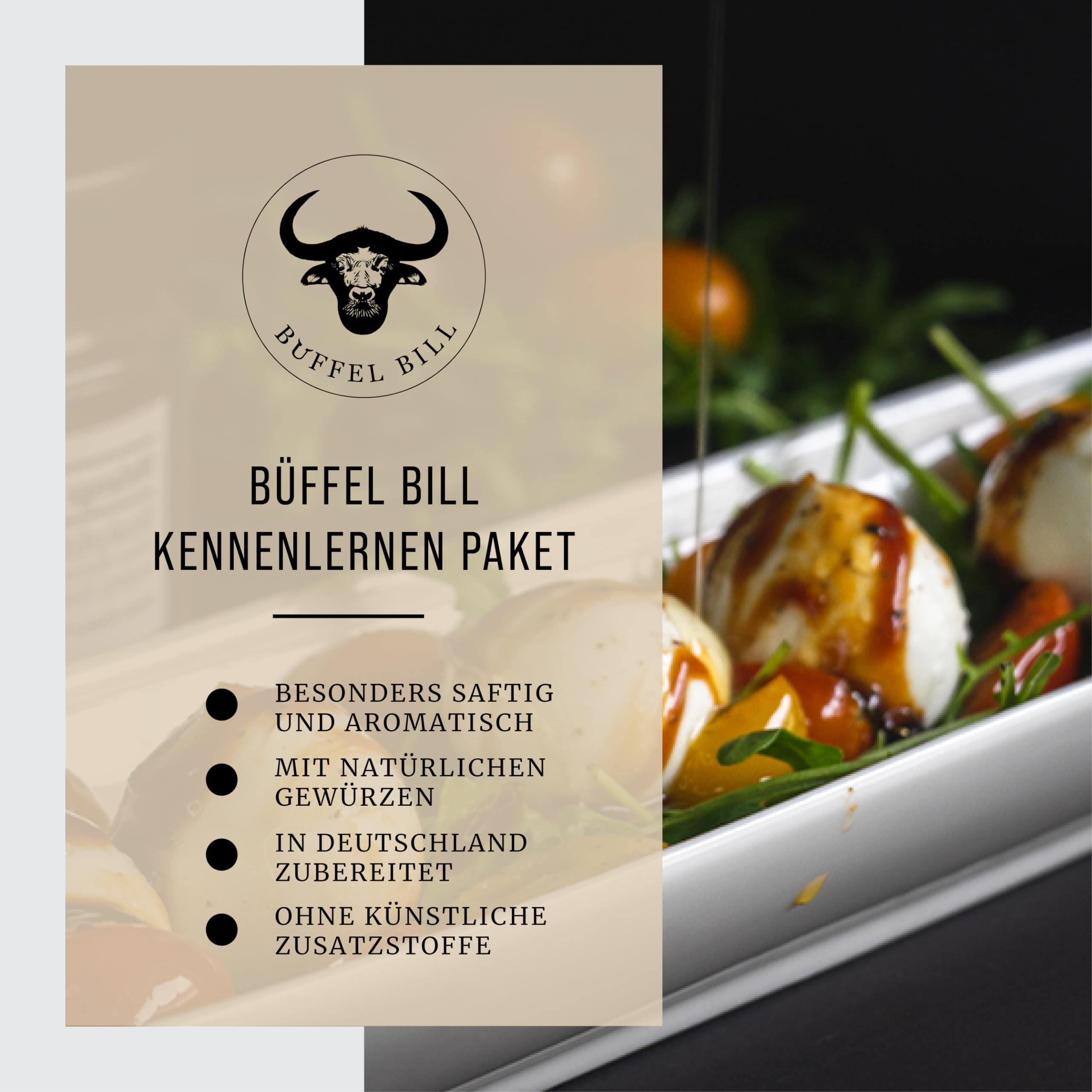 Büffel Bill Kennenlernpaket I Büffelfleisch Variationen für Genießer I Original vom italienischen Wasserbüffel I Bratwurst, Steak, Filet, Mozzarella