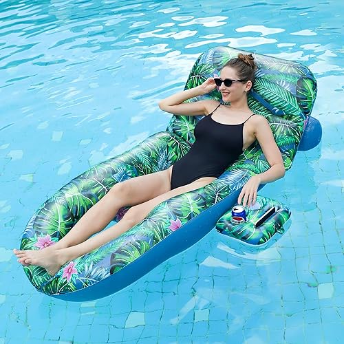 Miniatura 5 de FindUWill Flotadores de piscina para adultos, tumbona inflable grande para piscina, balsa flotante, flotador de bronceado Sunchill, accesorios de