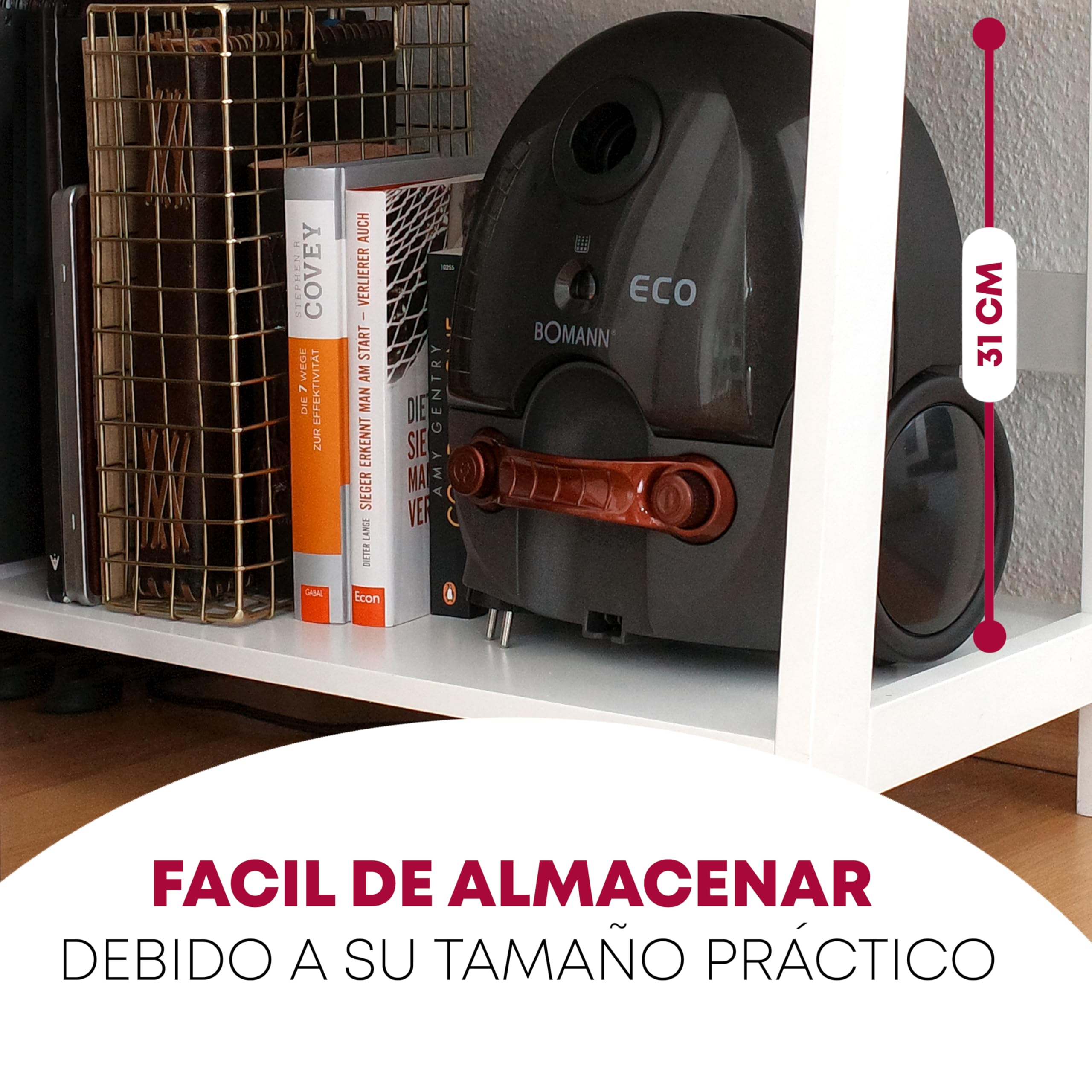 Bomann® Aspirador vertical |ahorro de energía |700 vatios | sistema de microfiltro de 5 pliegues | con bolsa | cepillo reversible para suelos y boquilla para cepillos/rejillas | BS 9019 CB N antracita