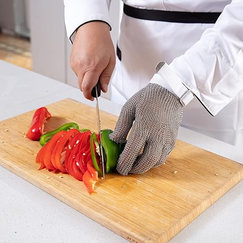 Miniatura 6 de Dowellife Guante de Malla Metálica, Resistente a Cortes de Grado Alimentario, Malla de Acero Inoxidable, Guante Metálico para Cuchillo para