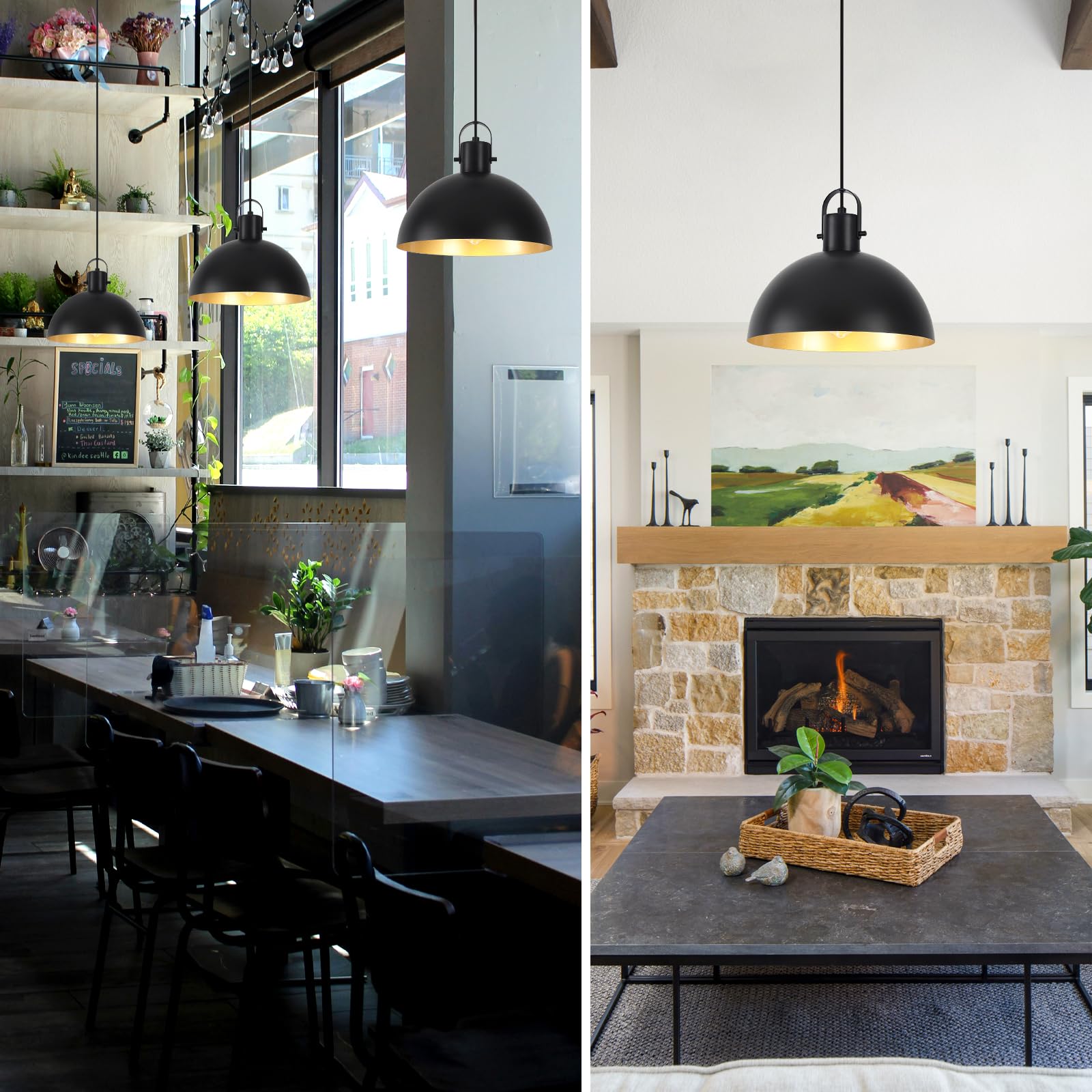 Black Pendant Light 2 Pack, 11.8 Inch Pendant Lights Kitchen Island, Dome Pendant Lights, Farmhouse Pendant Light for Kitchen Island, Dining Room, Living Room