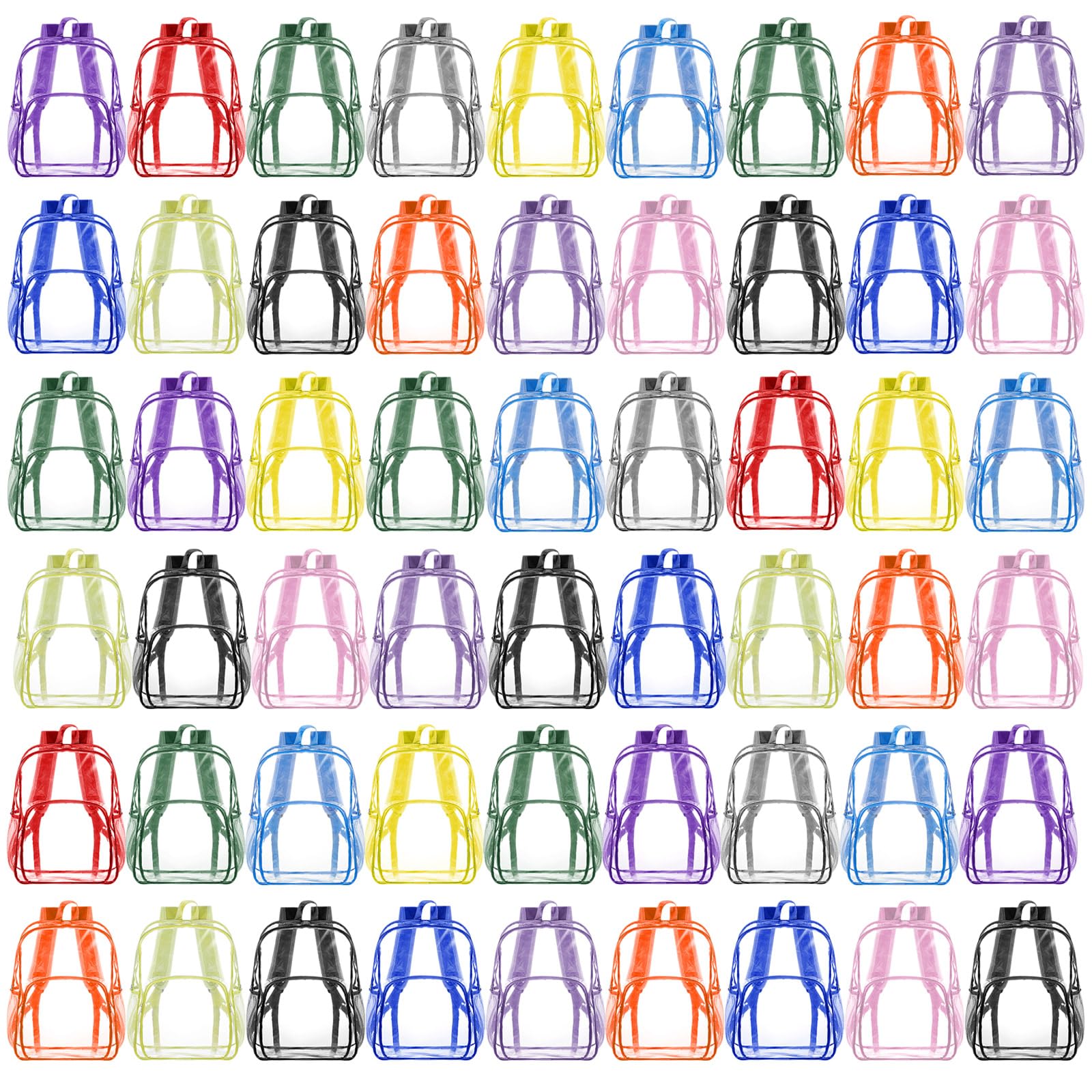 Amylove 60 Pcs Clear Backpack bulk for Stadium Events Heavy Duty PVC Transparent Bookbag for College Workplace Security (15 Inches,12 Colors)