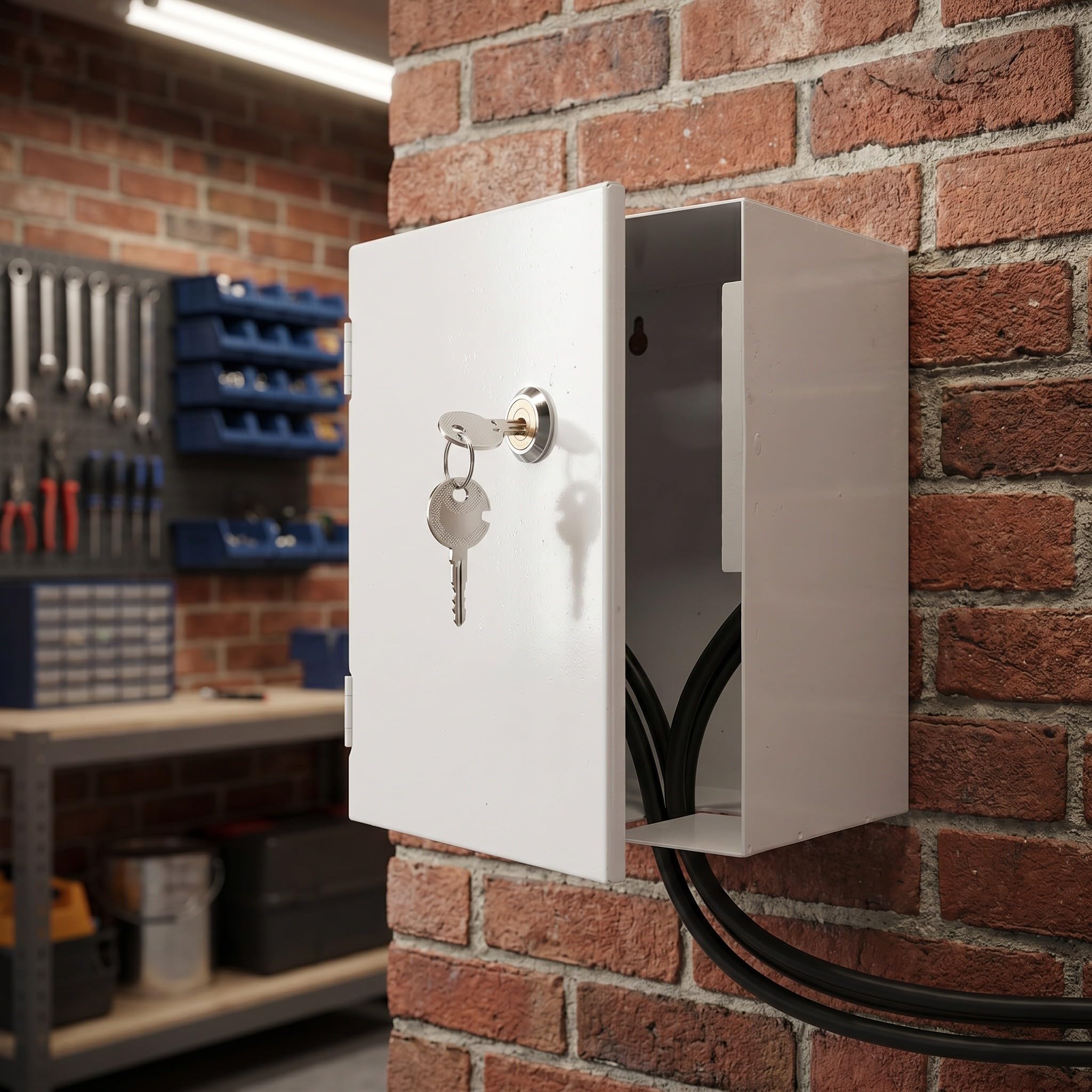 jojofuny 1 set di cassetta di sicurezza antifurto per multipresa | Contenitore elettrico in metallo resistente da 7,9x5,9x5,9 pollici con chiavi | Protezione impermeabile per prese esterne per