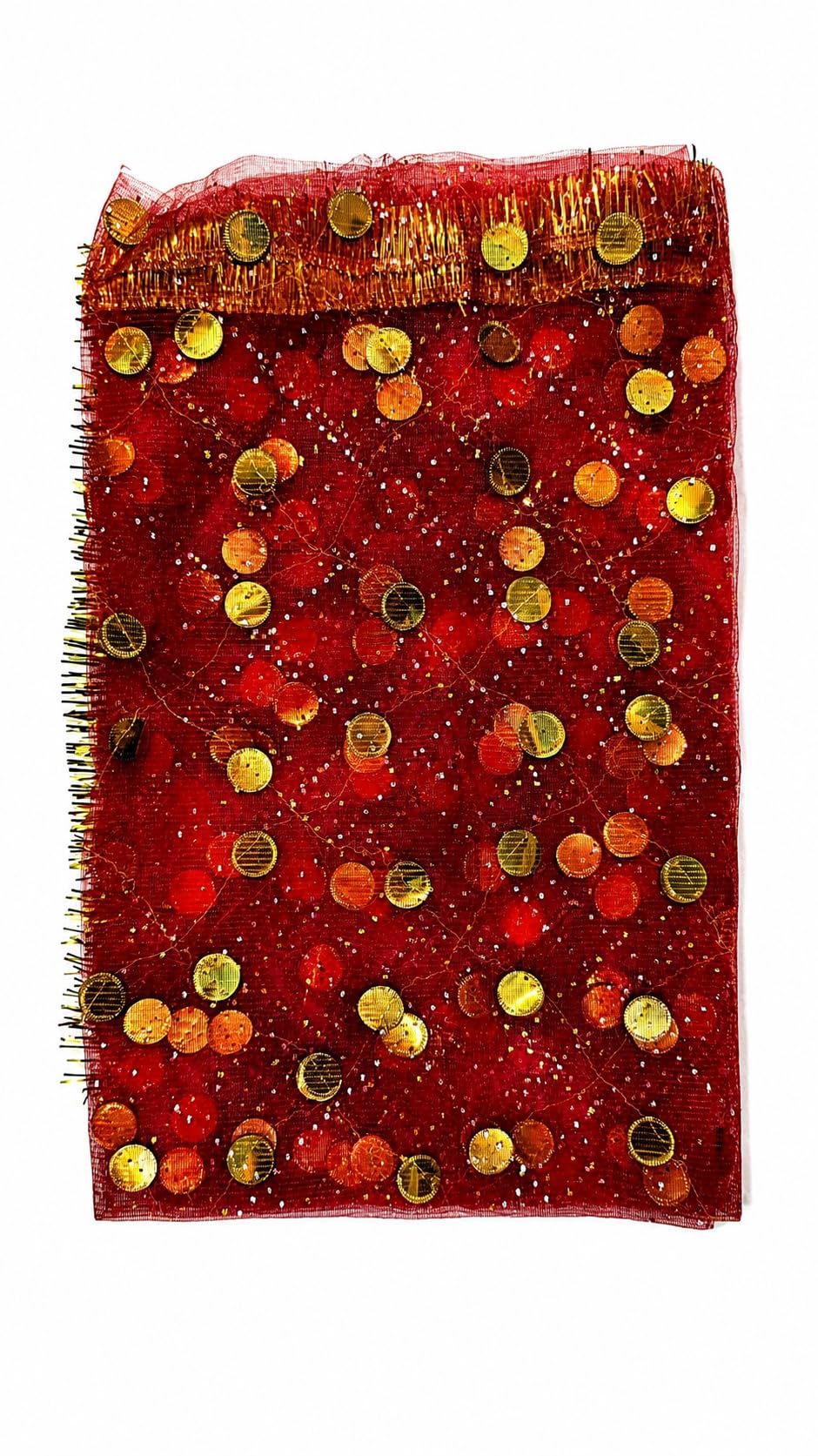 Premium Mata Rani Chunri 2 Meter | Red Net Chunari with Golden Lace & Sequin Embroidery | Maa Durga Pooja Cloth for Mandir, Navratri Decoration, Kalash, Mata Chowki, Jagran & Religious Functions-image-32