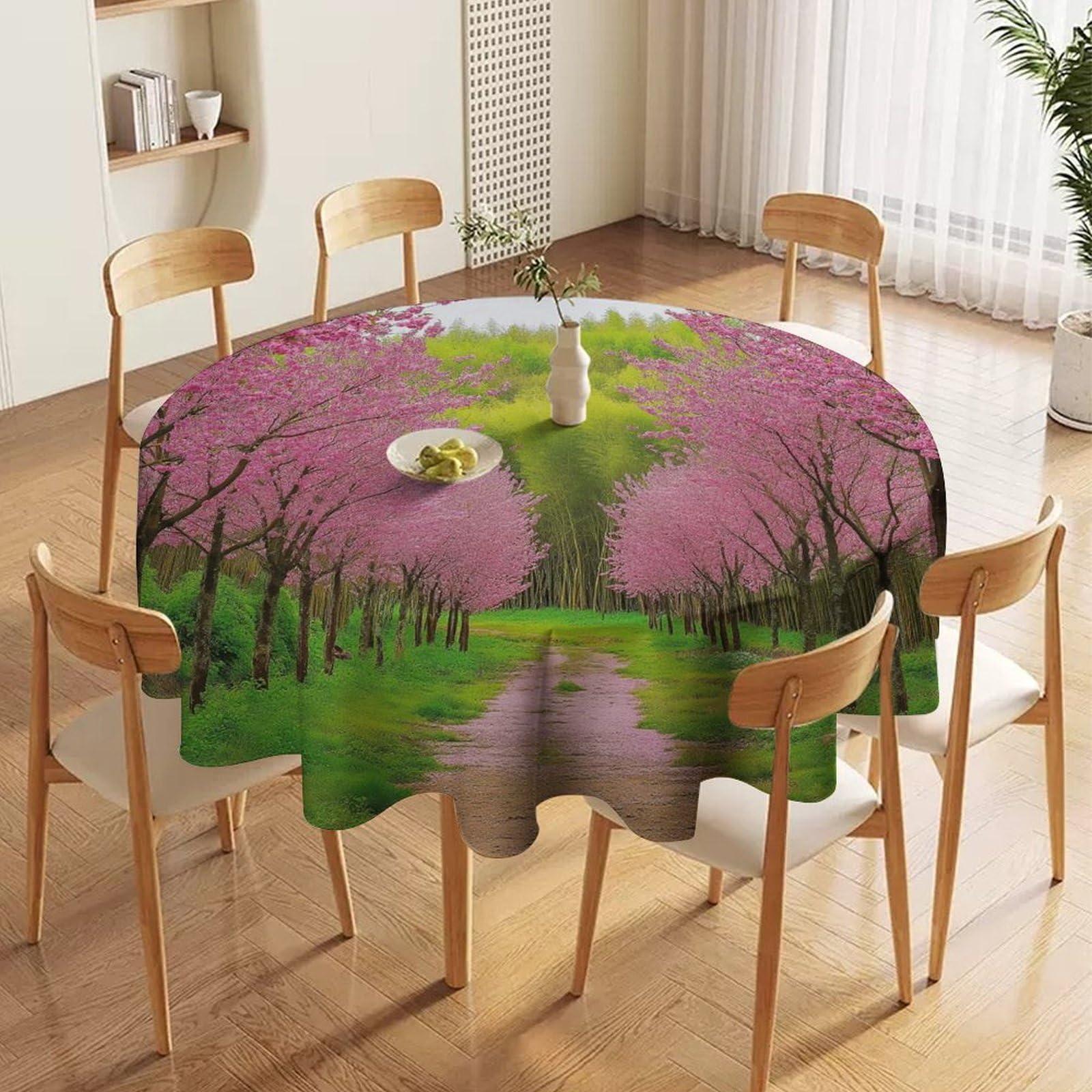 ORDOBO Round Table Cover -Beautiful Forest 3D Print Waterproof Protect Table Cover Fashion Countertop Decoration For Kitchen Home Dinner 152X152Cm