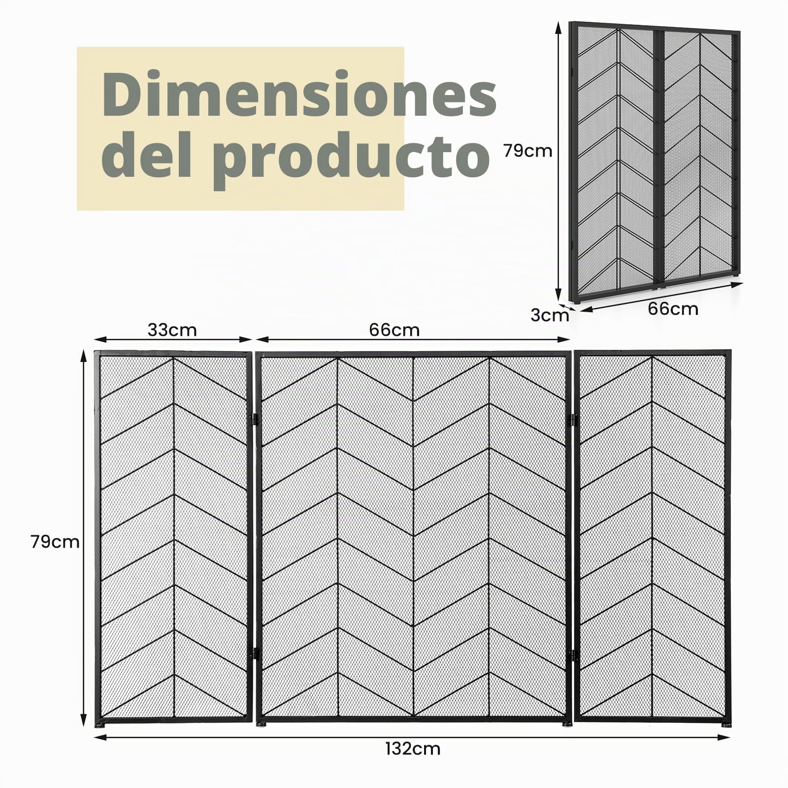 LIFEZEAL Pantalla Plegable para Chimenea, Pantalla para Chimenea de 3 Piezas 132 x 79cm, Cubierta antichispas para chimeneas Abiertas, Paneles para Chimenea de Hierro Forjado Macizo (Estilo 2)