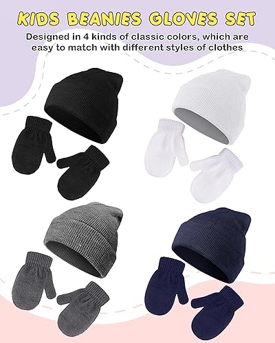 Miniatura 4 de Juego de 4 gorros de invierno para niños con guantes de punto, gorro suave para niños y niñas
