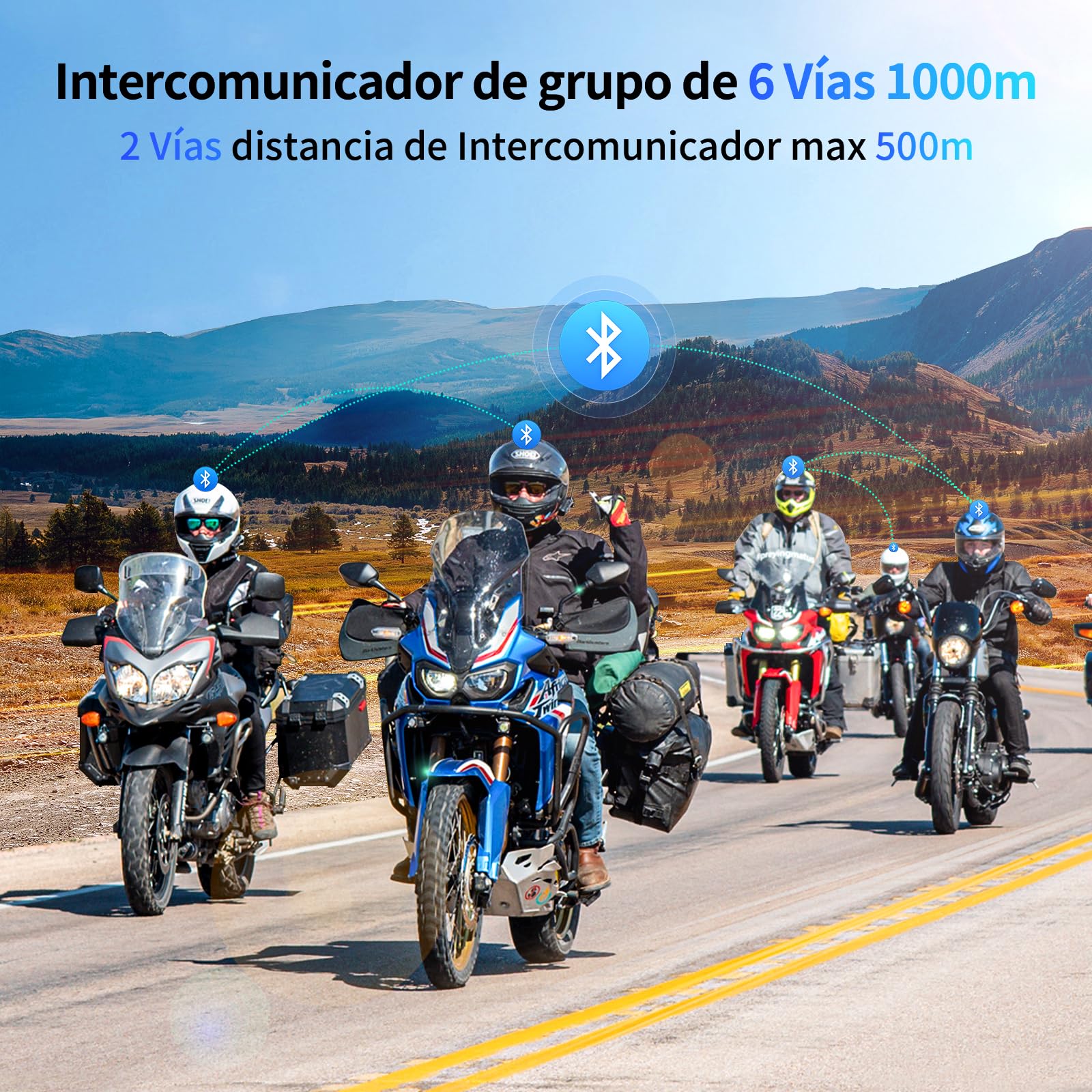 Fodsports FX6 Intercomunicador Casco Moto Bluetooth, Sistema Intercomunicador 6 Motoristas, Manos Libres Moto con Emparejamiento Universal, Auriculares Bluetooth para Motocicleta/ATV