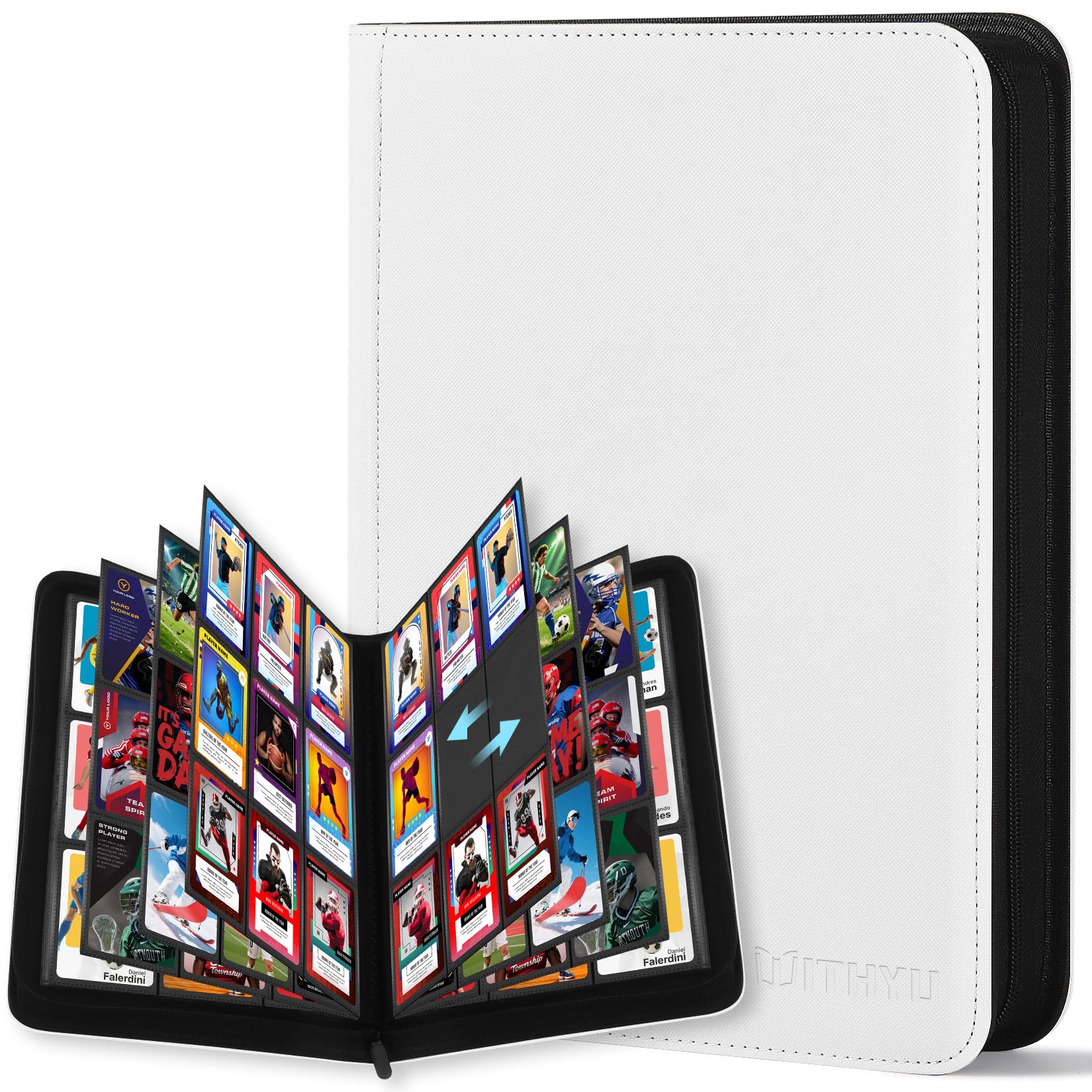 WITHYU 9 Album Collezionista per Carte - 540 Carte Capacità, Portacarte Impermeabile e Antigraffio con Inserimento Laterale per TCG/Sport, Design Senza Anelli e Cerniera (Bianco)