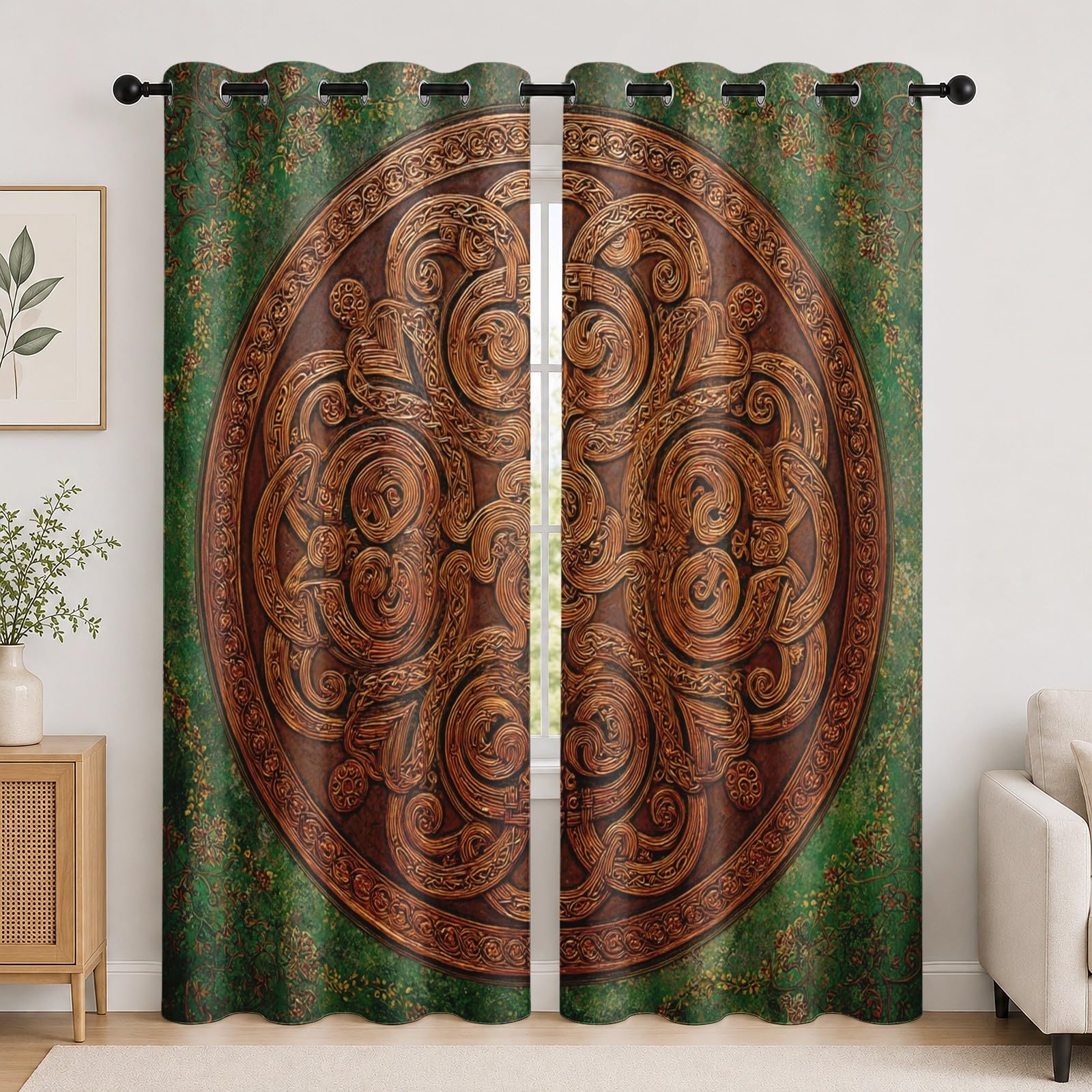 Draperies salon style celtique vert rideau thermique et phonique