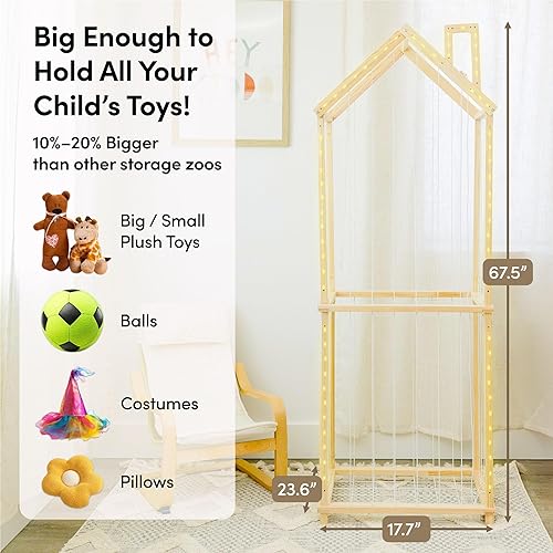 Miniatura 3 de PUTSKA Zoo de almacenamiento de animales de peluche extra grande  Soporte y organizador de animales de peluche de madera, almacenamiento de peluches