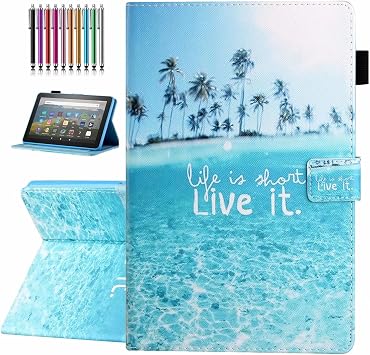 Case for Amazon Fire HD 10 & 10 Plus 13th/11th Generation, 2023/2021 Release Beach | Pen Holder, Premium PU Leather Stand Cover with Smart Auto Wake/Sleep