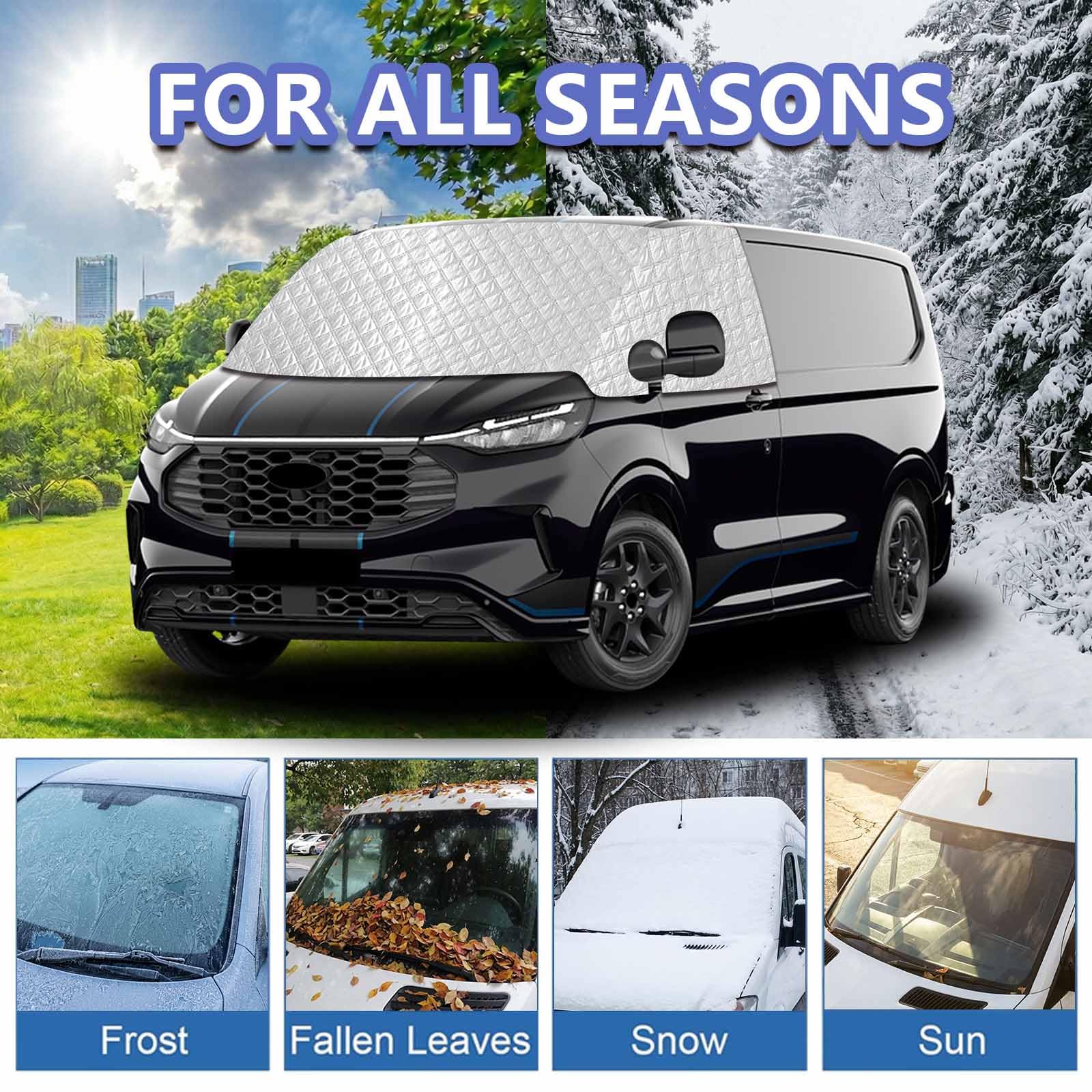 Frontscheibenabdeckung kompatibel mit VW New Transporter 2024-2026 Ford Transit Custom Tourneo Custom 2023-2026 4-Jahreszeiten Sonnenschutz Frostschutz Thermo Hitzeschutz inkl. Tasche