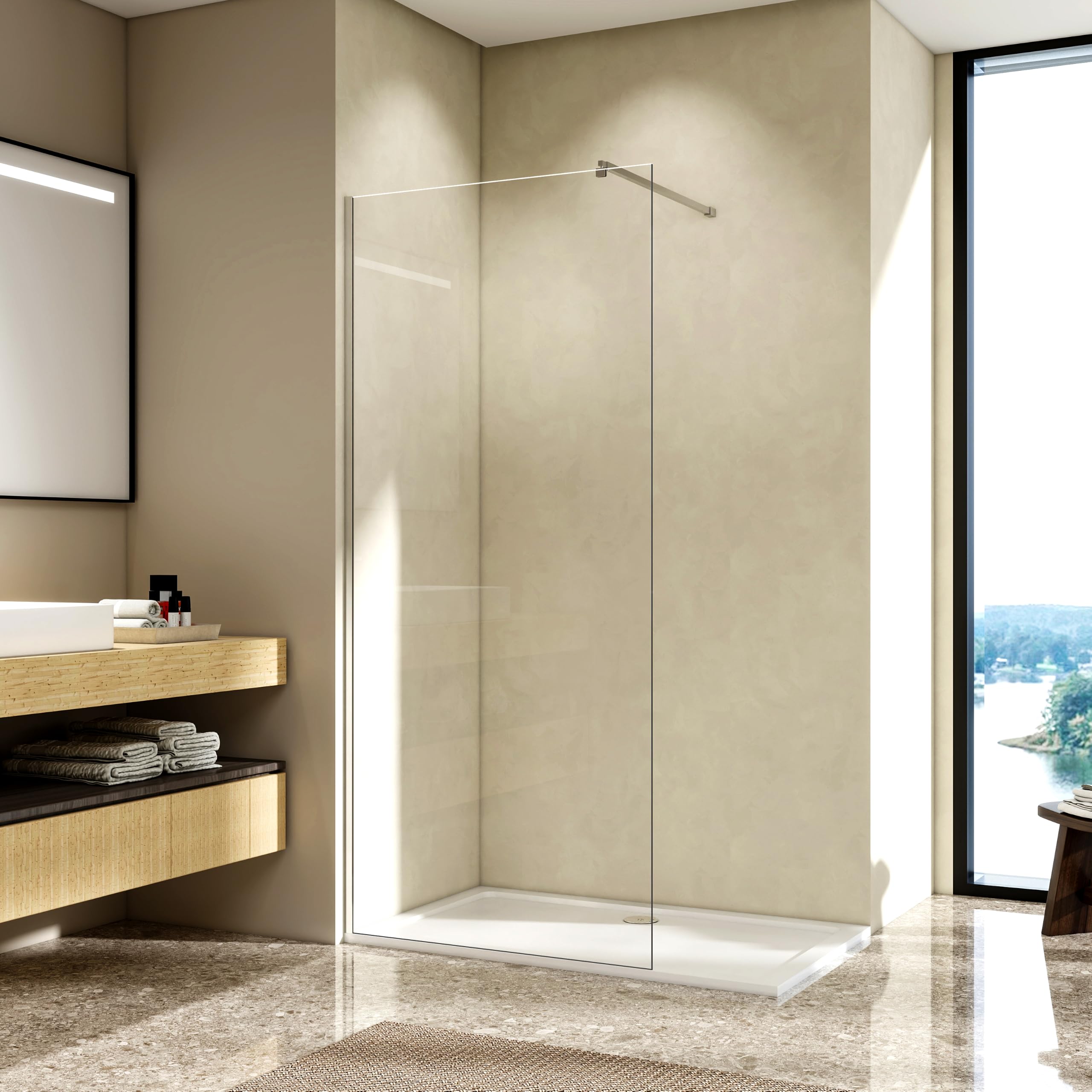 700mm Chrome Walk in Shower Enclosure with 1000x800mm Tray, 8mm Glass