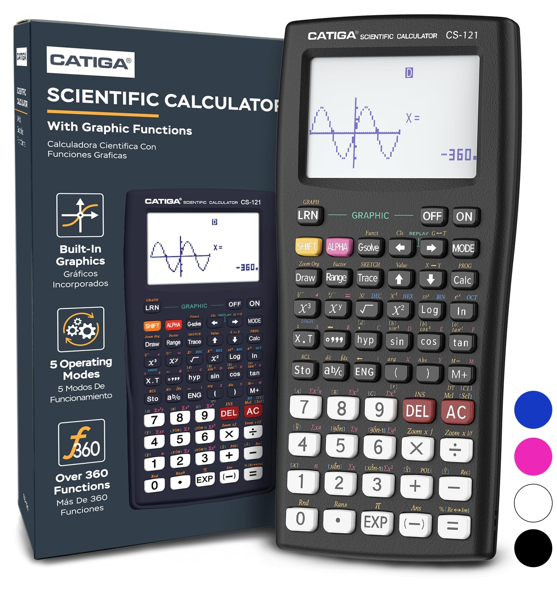 CATIGA Scientific Calculator with Graphic Functions, Multiple Modes with Intuitive Interface, Perfect for Beginner and Advanced Courses, High School or College, CS-121 Black 1.1