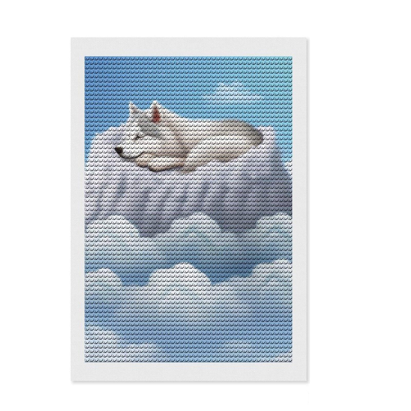Junmoney Husky Puppy Dreaming Diamond Style Art Kit 8"x12", Relaxing DIY, Christmas Gift, Boho Decor, Easy Craft Set, for Adults