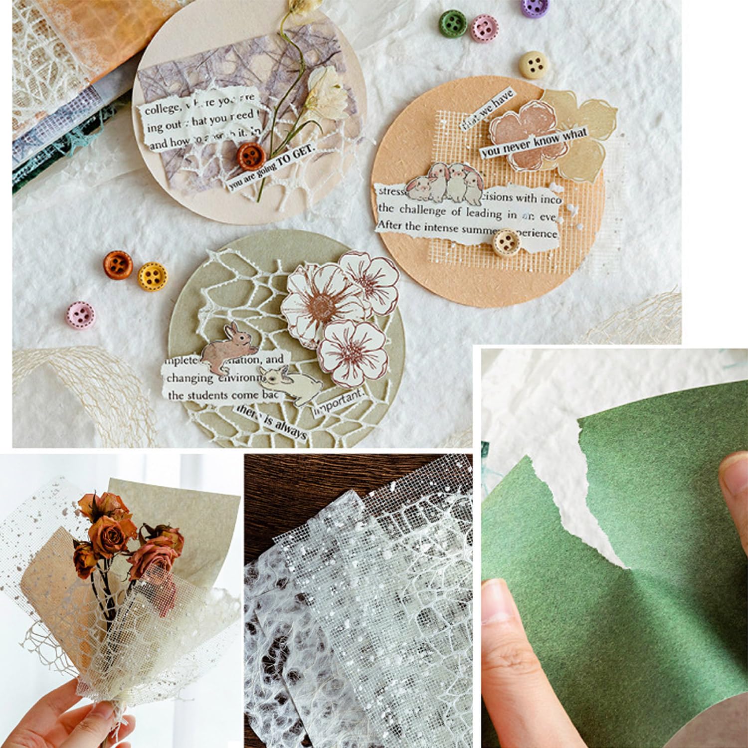 Struktur Papier 156 Blatt Strukturiertes Scrapbook-Papier Und Netzstoff,  Sortiertes Set 30 Knöpfe, Gemischtes Spezialpapier Für DIY, Scrapbooking,  Planer, Bullet Junk, Journal, Zubehör, Collage, Hintergrund, 9,9 X Scrapbook  Papier, image size:1500x1500