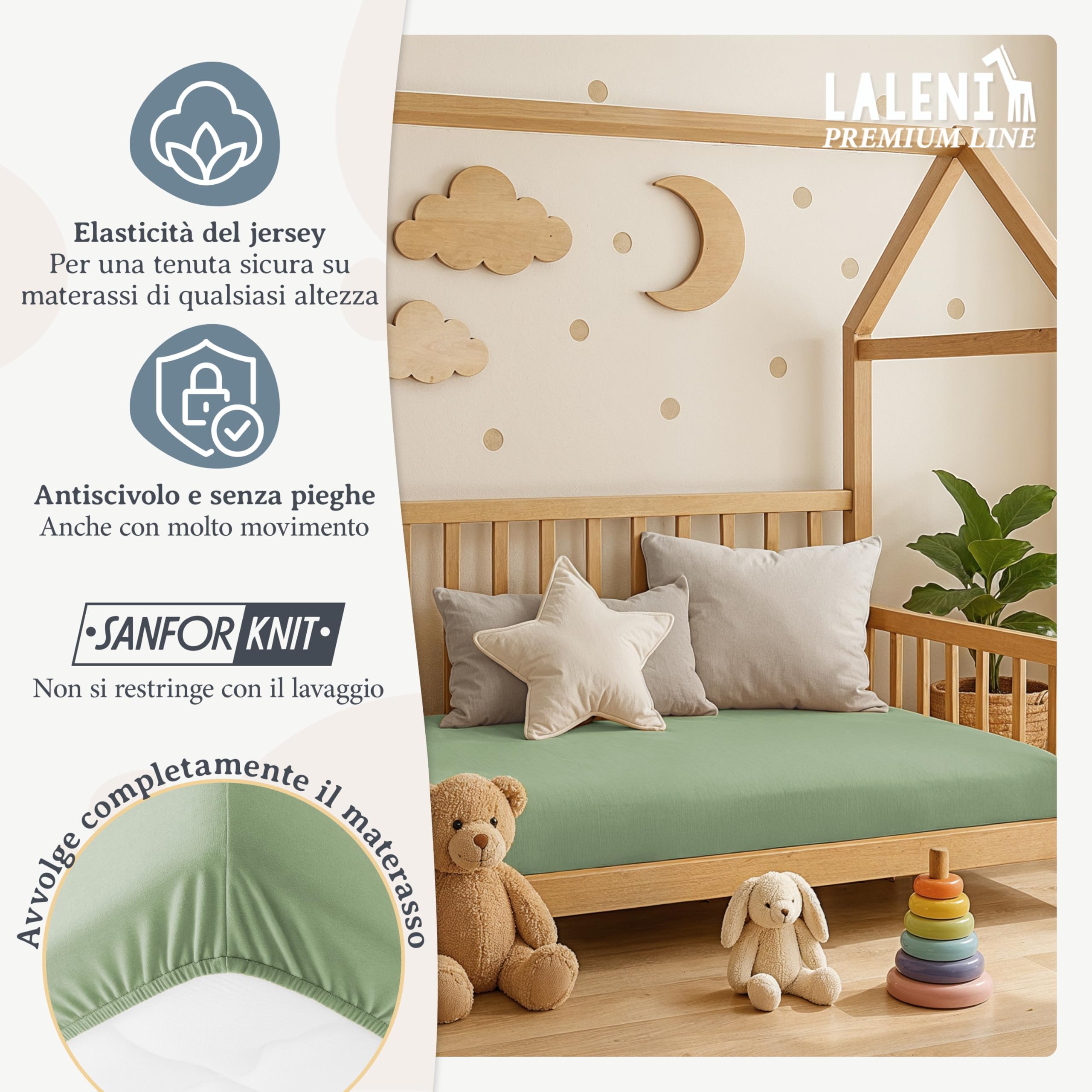 Laleni premium lenzuola culla 50x89 cm con angoli | lenzuola carrozzina neonato certificate OEKO-TEX | lenzuola con angoli 100% cotone | lenzuola lettino neonato | lenzuola per carrozzina | in verde