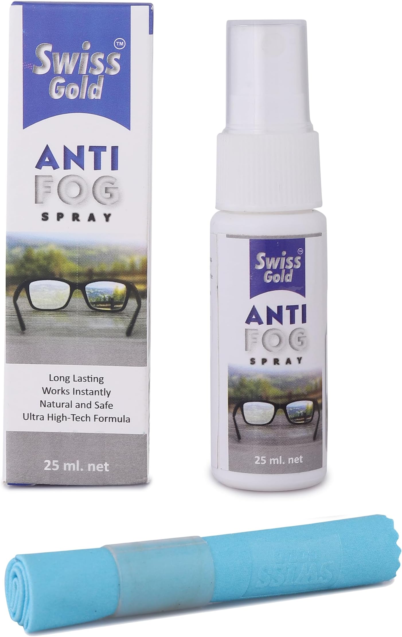 Anti-Fog Spray 25ml for Opticals, Eyeglasses, Sunglasses, Camera Lenses, Bike Visors, Car Mirrors Streak-Free Anti-Static Spray with Free Microfiber Cloth | Fog-Free Lens for up tp 72 hours