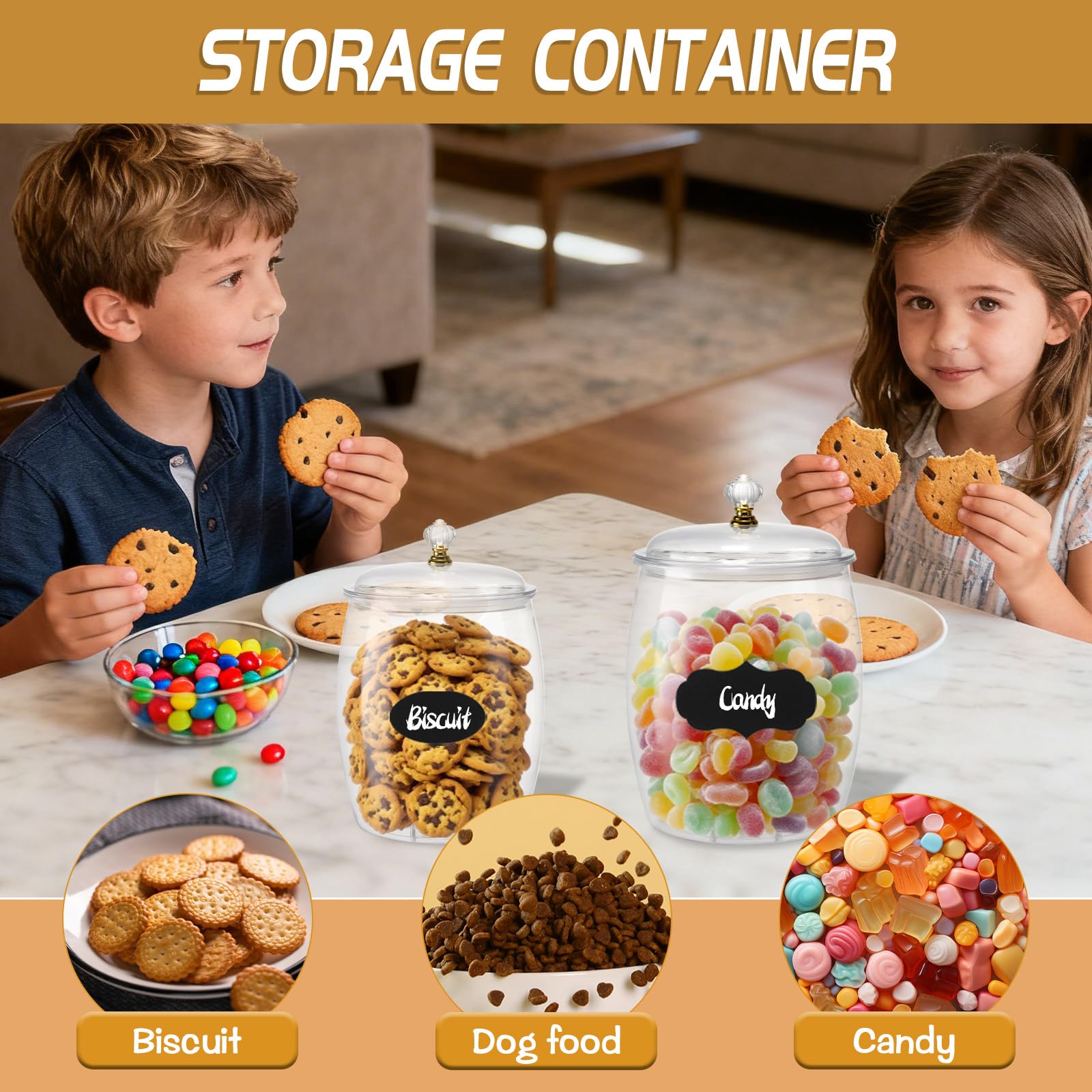 YEXEXINM 2 tarros de galletas con tapa hermética, 3.8 L + 2.2 L, tarros de almacenamiento de plástico transparente con etiquetas, recipiente grande para dulces de cocina, café, azúcar, harina de avena