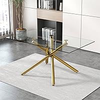 Vista 1 de LKTART Mesa de comedor rectangular de cristal con mesa de vidrio templado de 039 pulgadas y patas de metal cromado plateado adecuada para cocina