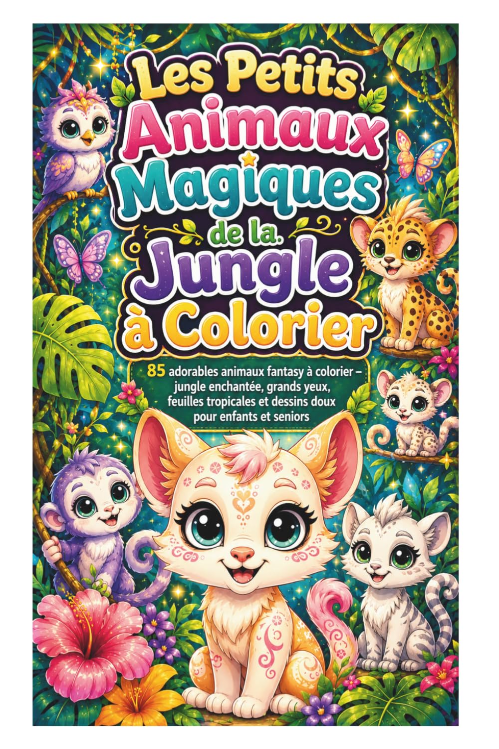 Les Petits Animaux Magiques de la Jungle à Colorier: 85 adorables animaux fantasy à colorier – jungle enchantée, grands yeux, feuilles tropicales et dessins doux pour enfants et seniors