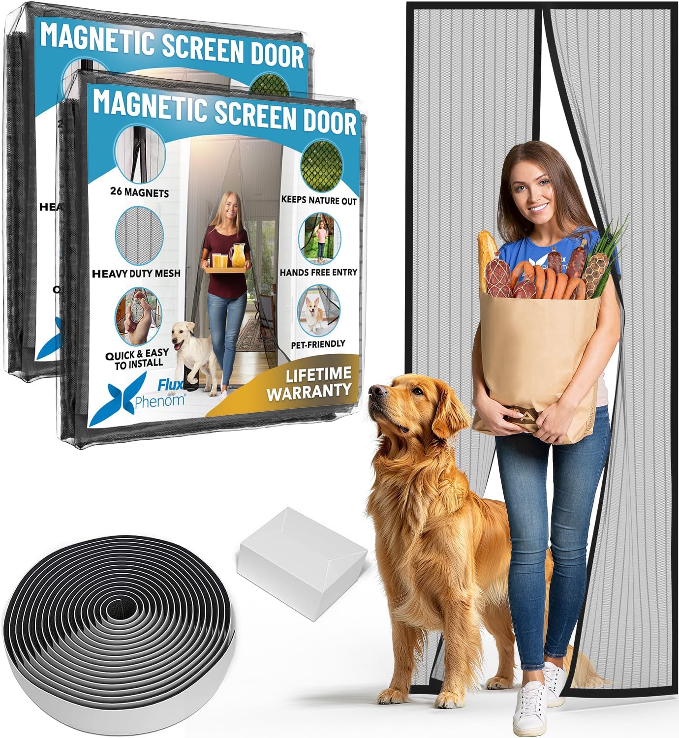 Magnetic Screen Door Installation Kit & Magnetic Screen Door – Easy DIY Setup, Self-Sealing Mesh for Hands-Free Entry & Bug Protection