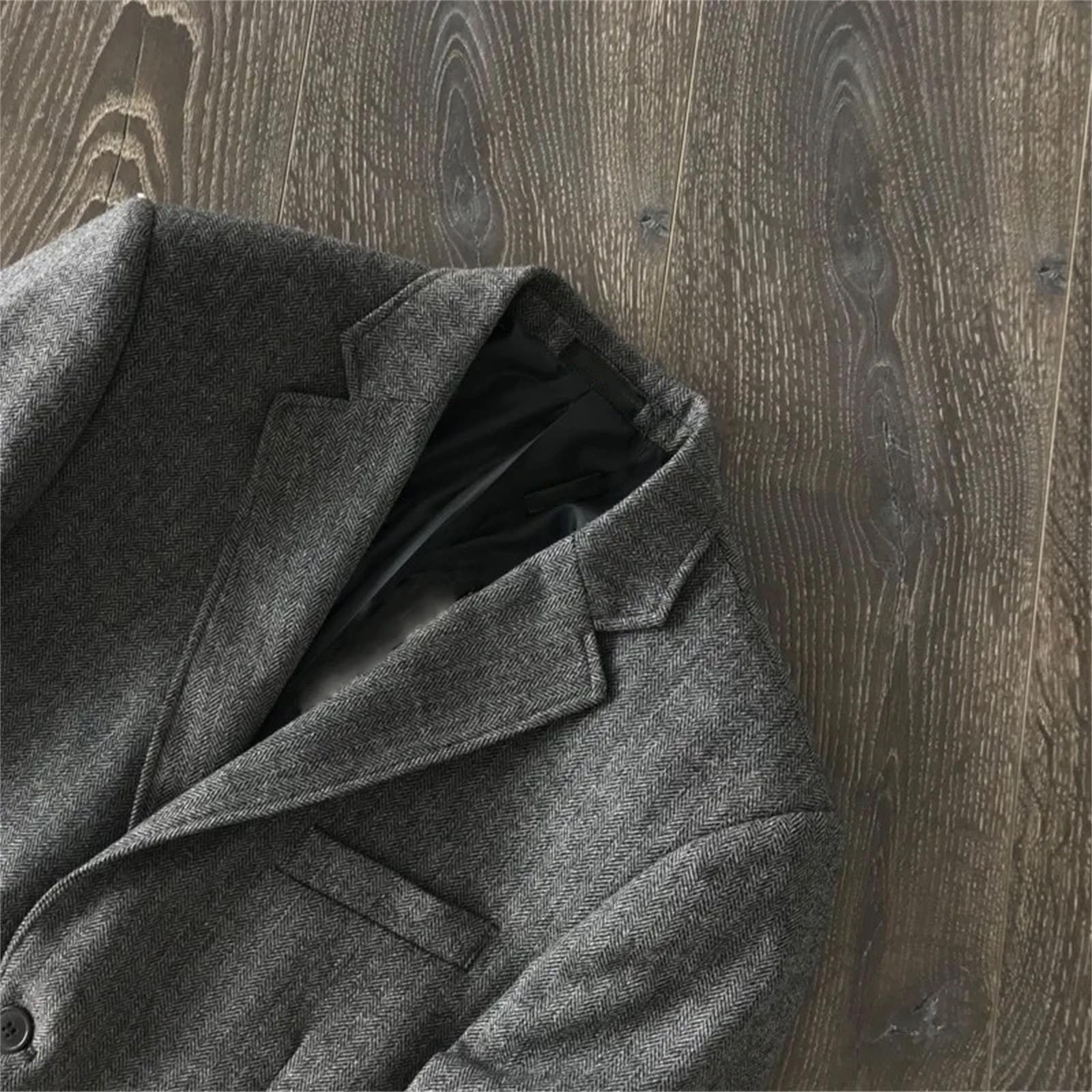 Abito da uomo a maniche lunghe in lana tweed monopetto retrò a righe slim fit alla moda blazer cappotto