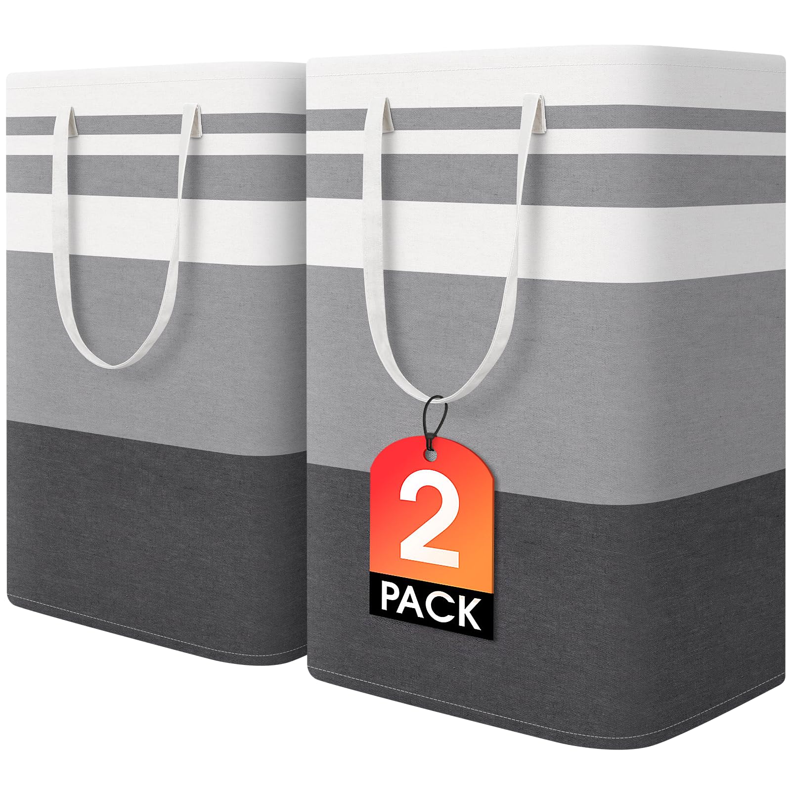 HomeHacks 2 Pack Large Laundry Baskets, Waterproof, Freestanding Laundry Hampers, Collapsible Clothes Hamper with Reinforced Handles in Laundry Room, College Dorm, Bathroom, Bedroom (Grey, 75Lx2)HomeHacks 2 Pack Large Laundry Baskets, Waterpr…