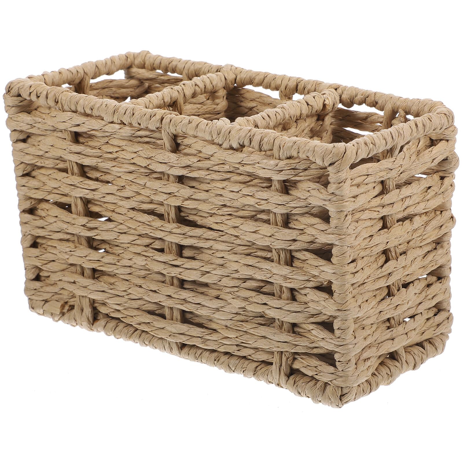 Panier de Rangement Corde Papier Tissé pour Couverts de Table Organiseur Compartimenté pour Fourchettes et Ustensiles Support de Cuisine Compact Beige Naturel