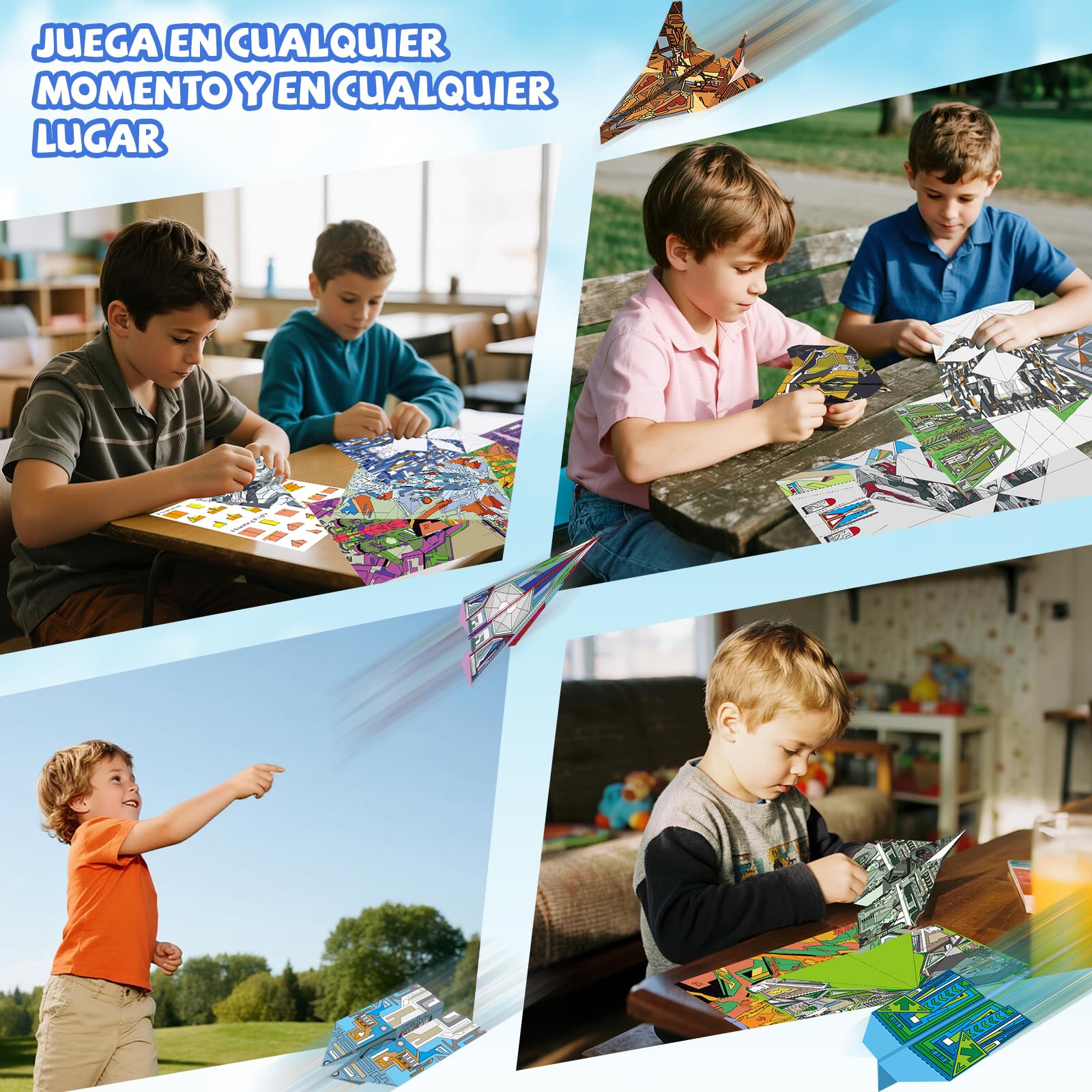 Elfew 48 Hojas Aviones Origami para Niños de 6 A 12 Años, Papel Origami Avion Juguete, Papiroflexia Para Niños y Niñas, Manualidades 10 Años