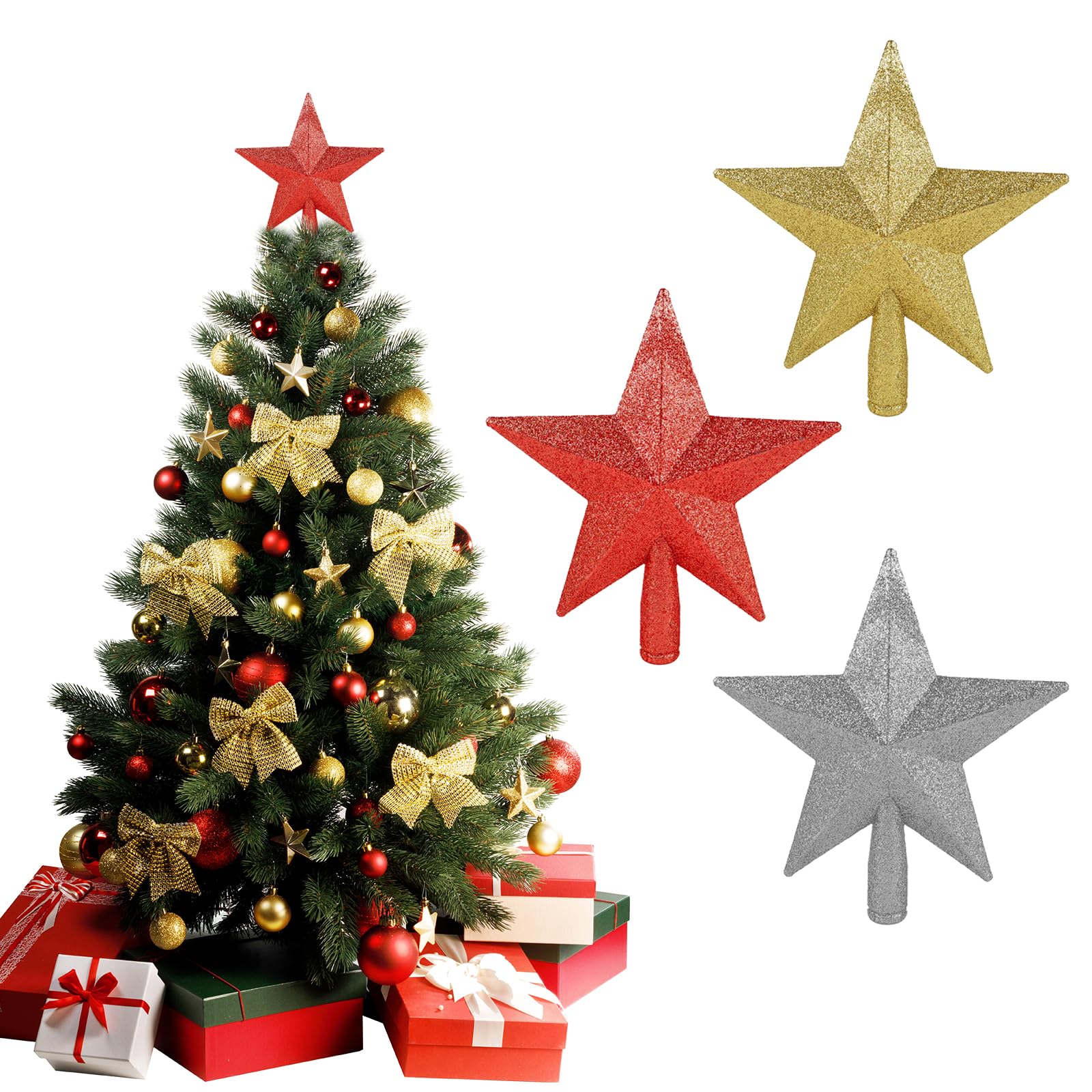 Mini Albero di Natale Topper Puntale Puntale per albero di Natale a Forma di Stella, per Decorazione Albero di Natales (argento B