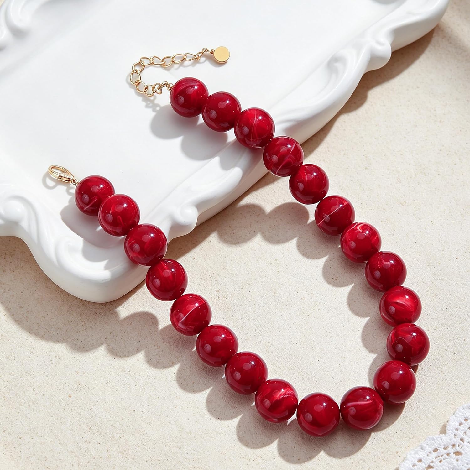 Chunky Beaded Necklace for Women Trendy Boho Collar Statement Necklace Large Round Resin Beads Choker Necklaces Summer Beach Jewelry Gifts