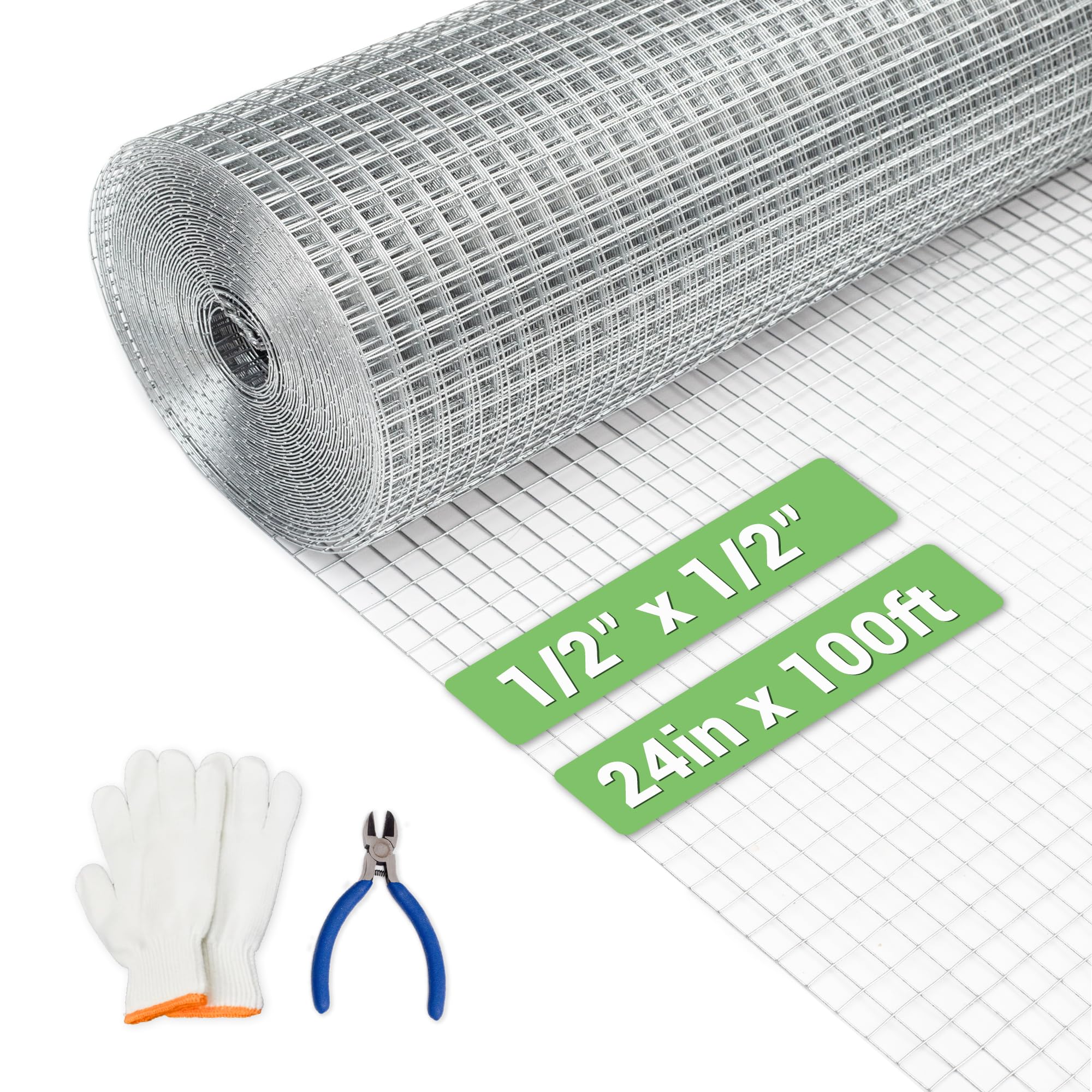 HITTITE Hardware Cloth 1/2 inch 24in x 100 ft, Hot-dip Galvanized After Welding Chicken Wire Fence Mesh Roll, 19 Gauge Welded Wire Fence Hardware Cloth for Chicken Coop and Home Improvement Projects