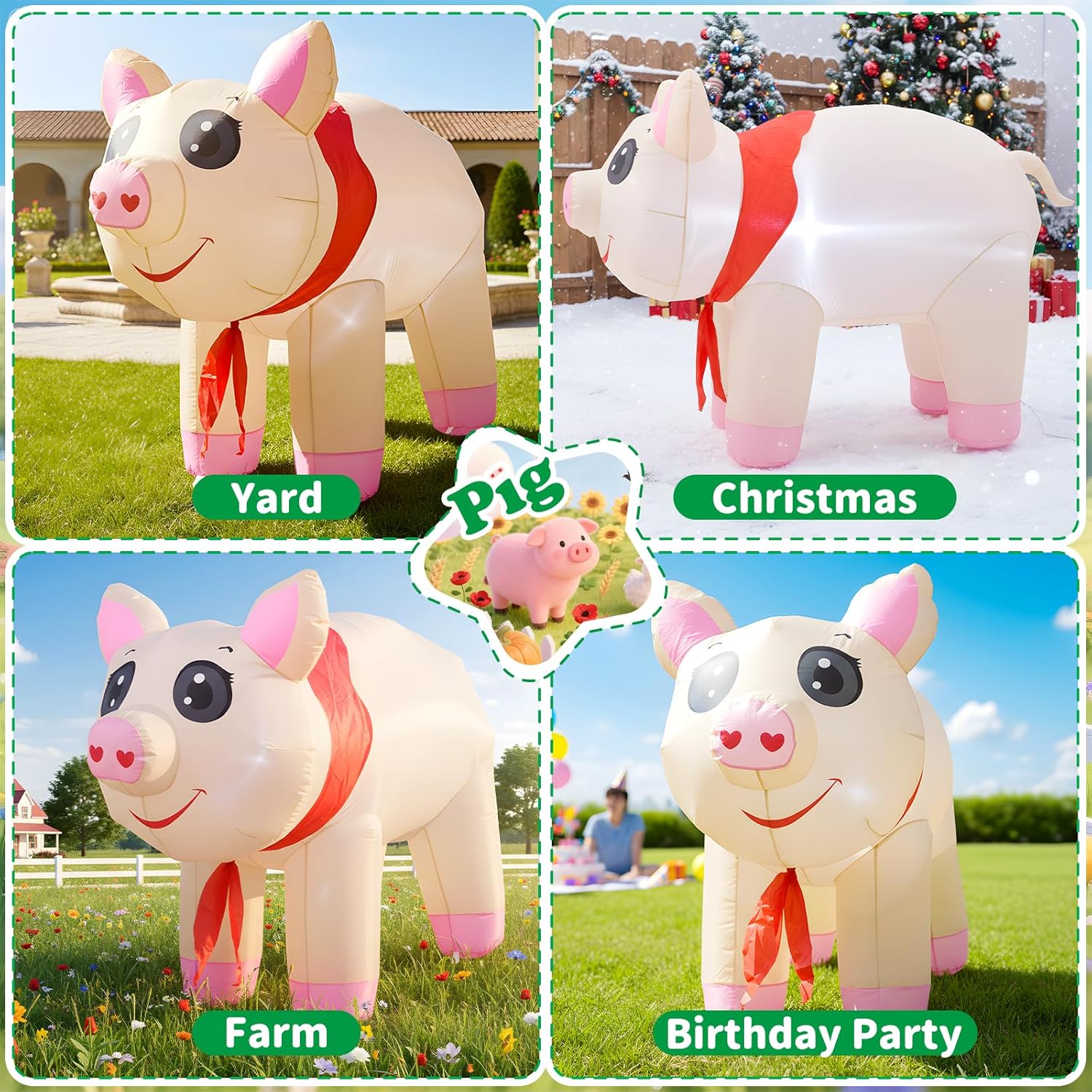 4FT Inflatables Christmas Spring Farm Ranch Blow up Animals Cute Pig Decorations with LED Light Indoor Outdoor Yard Graden Party Lawn Holiday Decor - Image 4