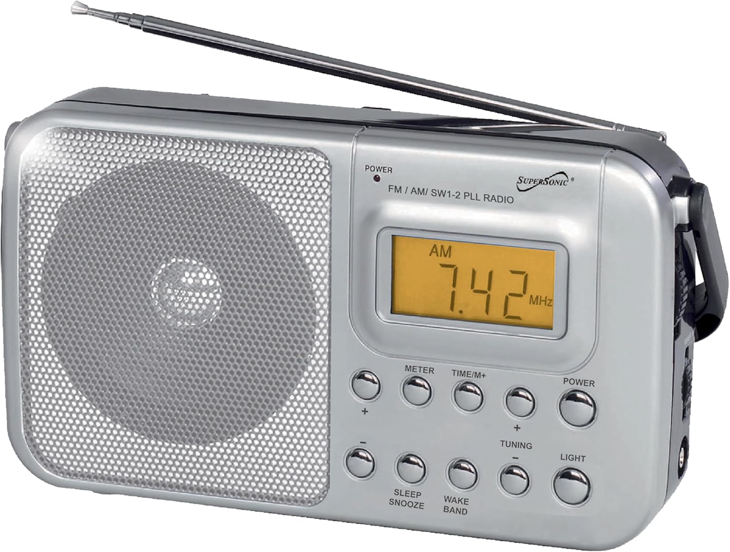Supersonic SC-1091 radio front view with digital display and control buttons