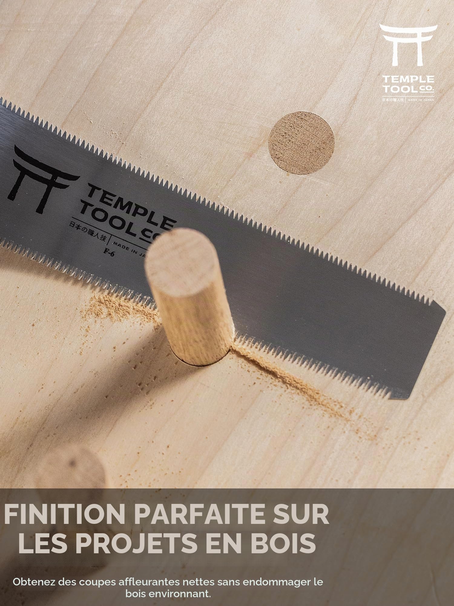 Temple Tool Co. Scie japonaise à araser - Scie à tirer double tranchant de 6 pouces pour coupes à ras de goupilles, chevilles, cales - Bois dur et bois tendre
