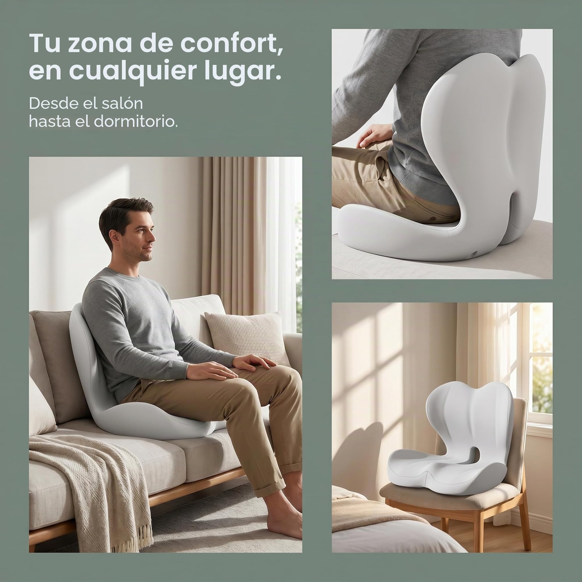 Cojín Lumbar y Asiento con Espuma de Memoria, Cojín para Coxis y Espalda | Soporte Ergonomico para Silla Oficina y Coche, Funda Transpirable Antideslizante
