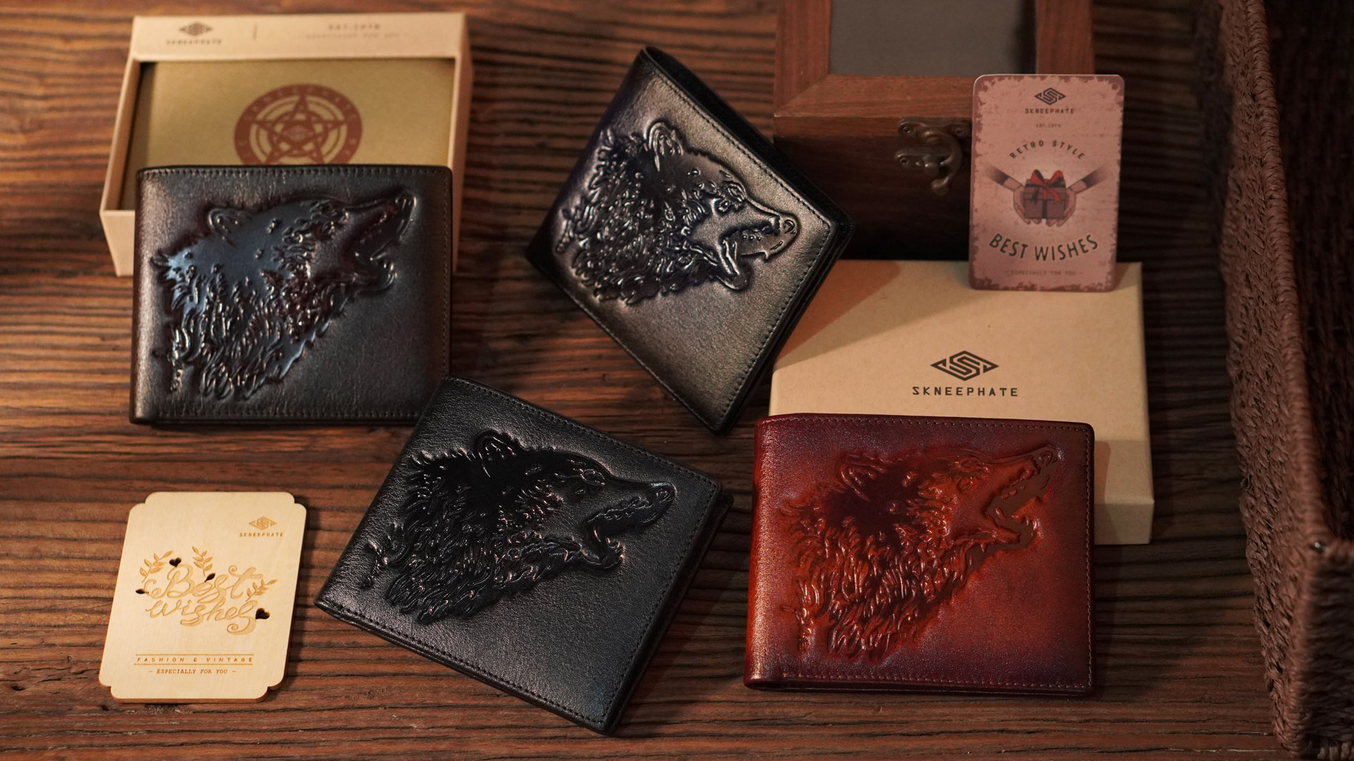 skneephate Wolf Mens Wallets Leather Bifold Cool Wallet for Men